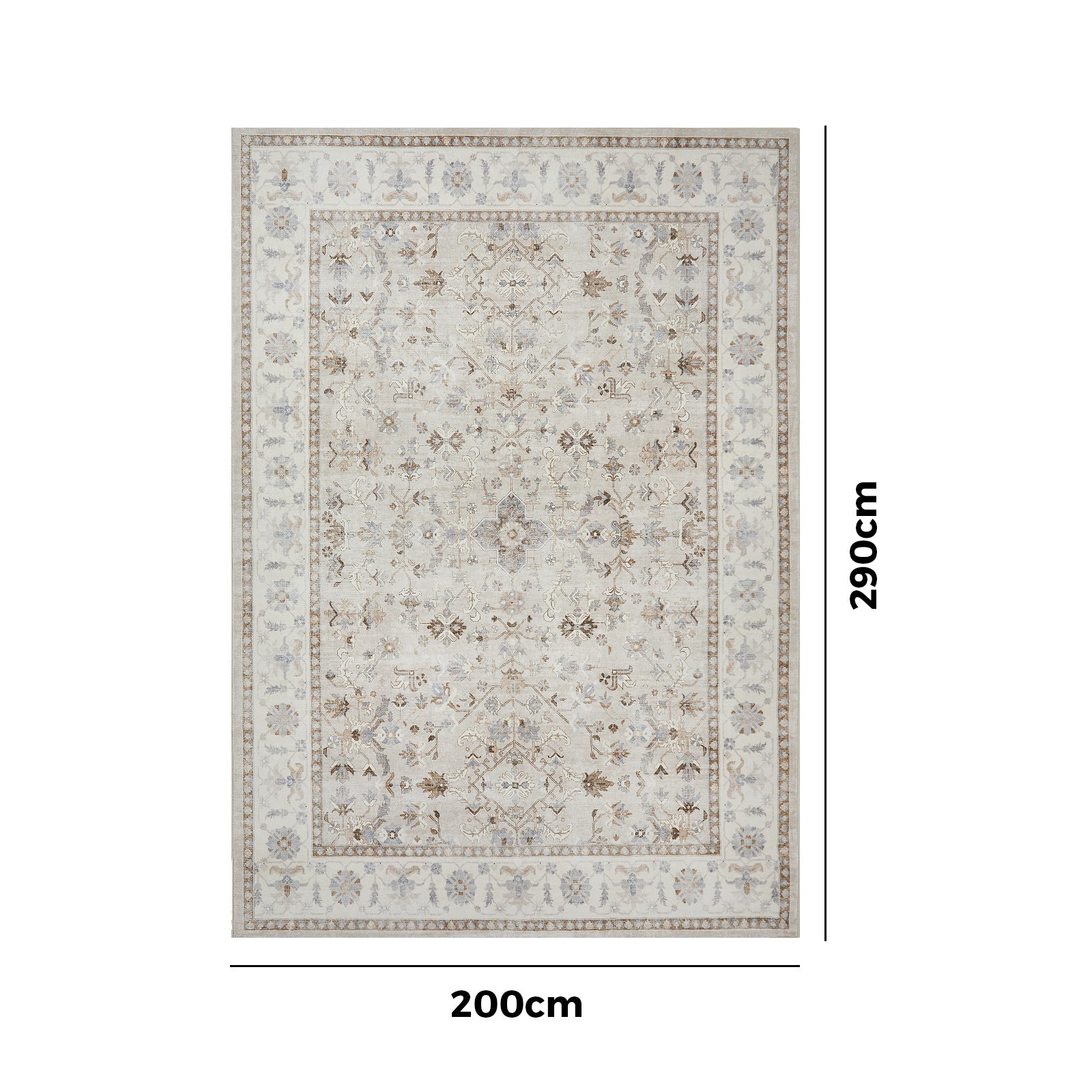 Oikiture Vintage Oriental Floral Area Rug Washable Low Pile Carpet 200X290cm