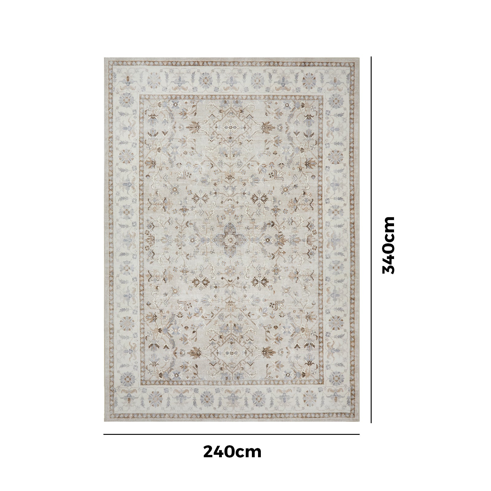 Oikiture Vintage Oriental Floral Area Rug Washable Low Pile Carpet 240X340cm