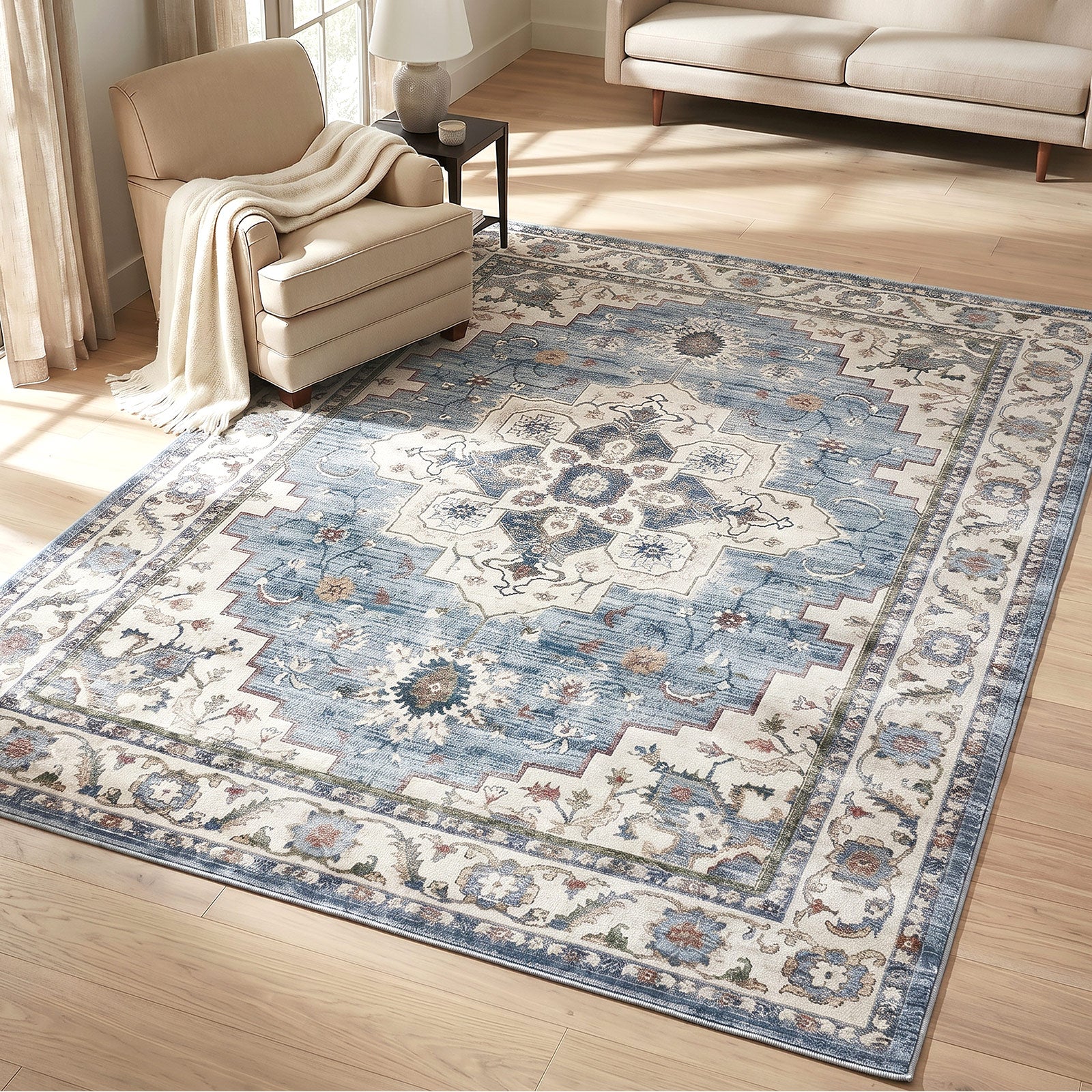 Oikiture Distressed Blue Persian Rug Washable Non Slip Floor Carpet 160X230cm
