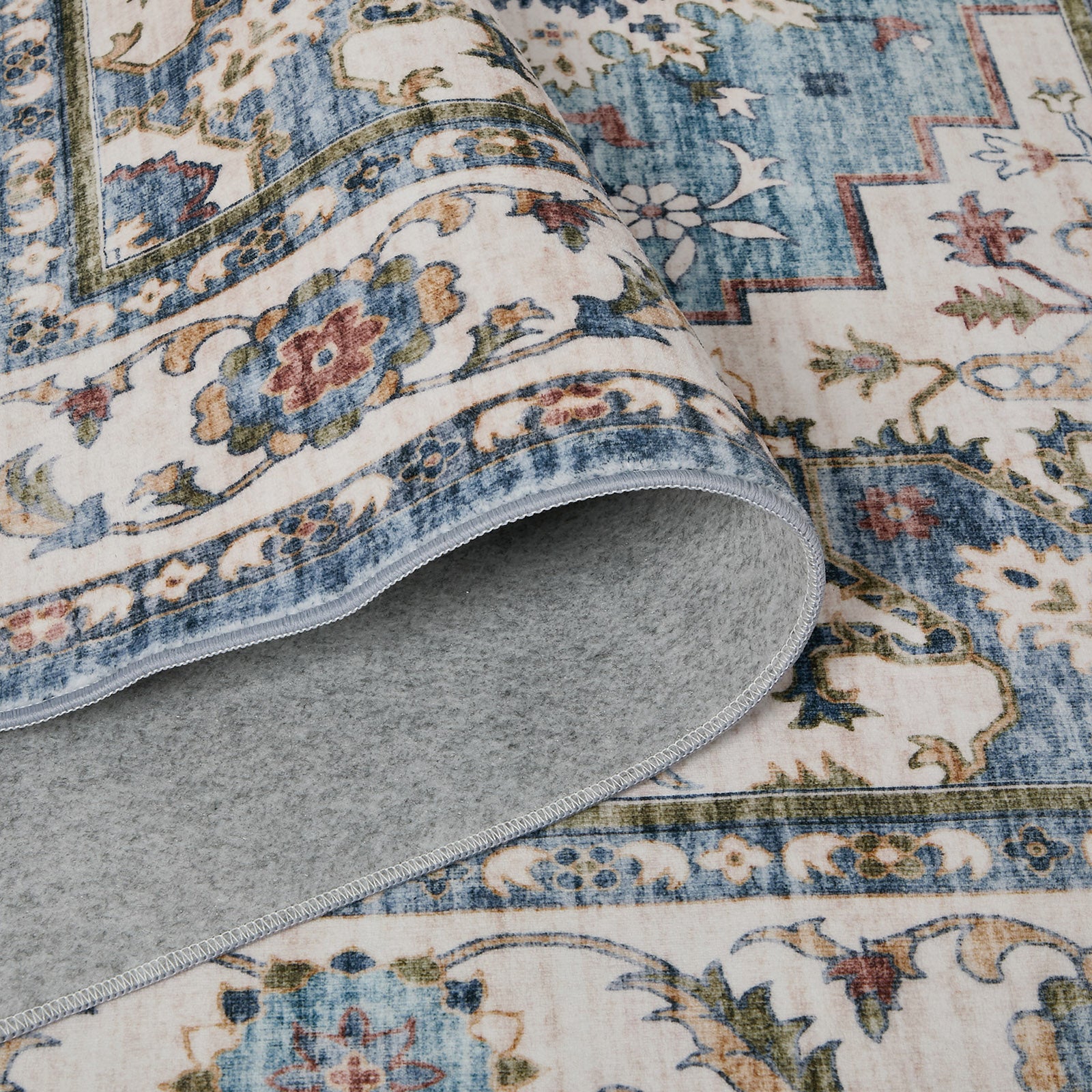 Oikiture Distressed Blue Persian Rug Washable Non Slip Floor Carpet 200X290cm