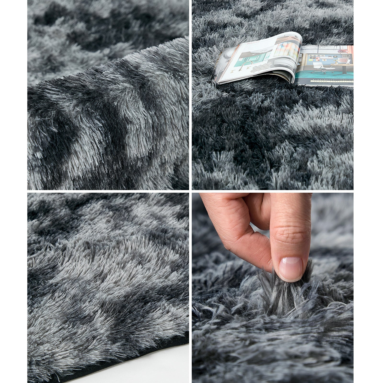 Oikiture Gradient Grey Fluffy Shag Rug Soft Plush Non Slip Floor Mat 160x230cm