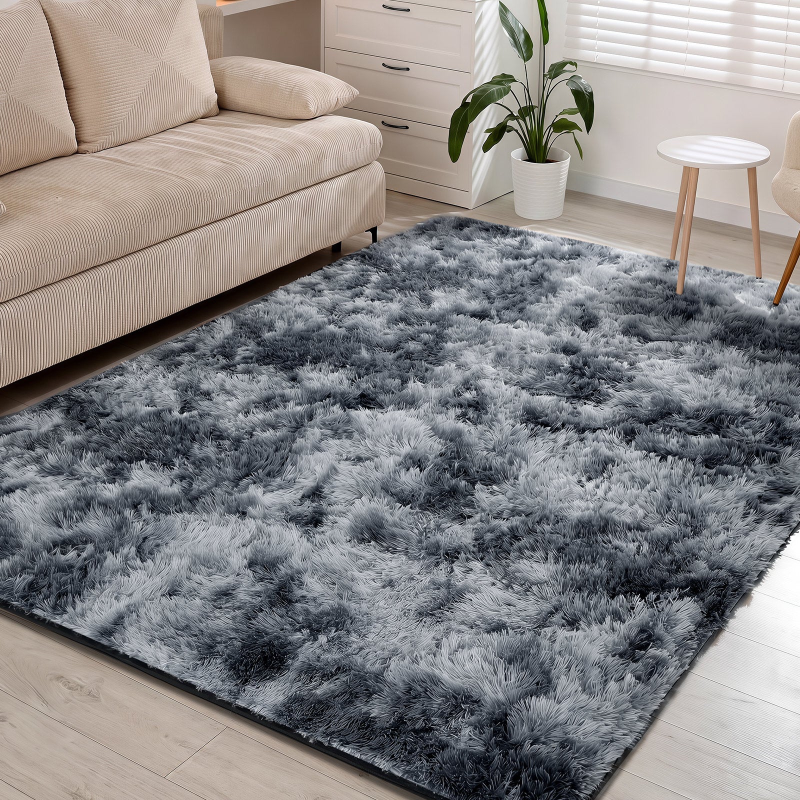Oikiture Gradient Grey Fluffy Shag Rug Soft Plush Non Slip Floor Mat 200x290cm