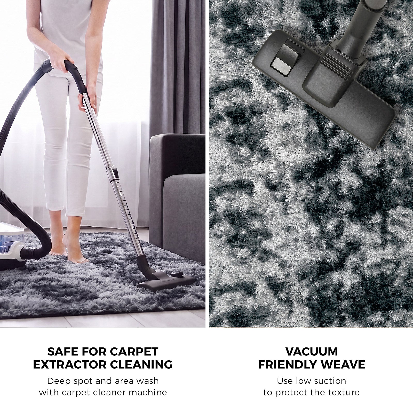 Oikiture Gradient Grey Fluffy Shag Rug Soft Plush Non Slip Floor Mat 200x290cm