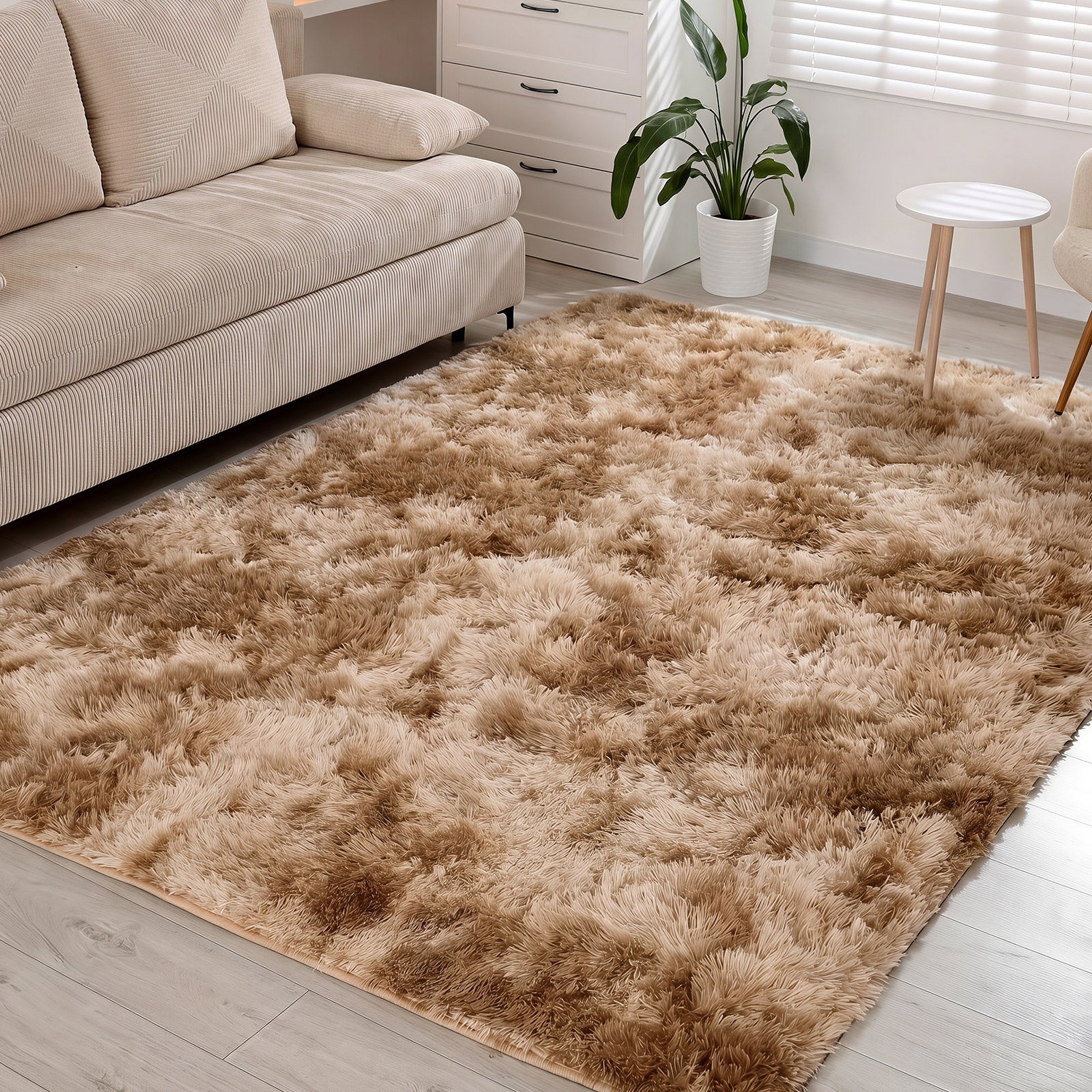Oikiture Taupe Gradient Fluffy Shaggy Rug Plush Anti Slip 160x230cm Floor Carpet