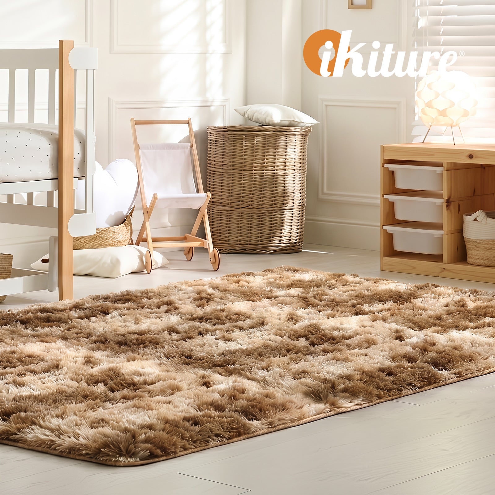 Oikiture Taupe Gradient Fluffy Shaggy Rug Plush Anti Slip 160x230cm Floor Carpet
