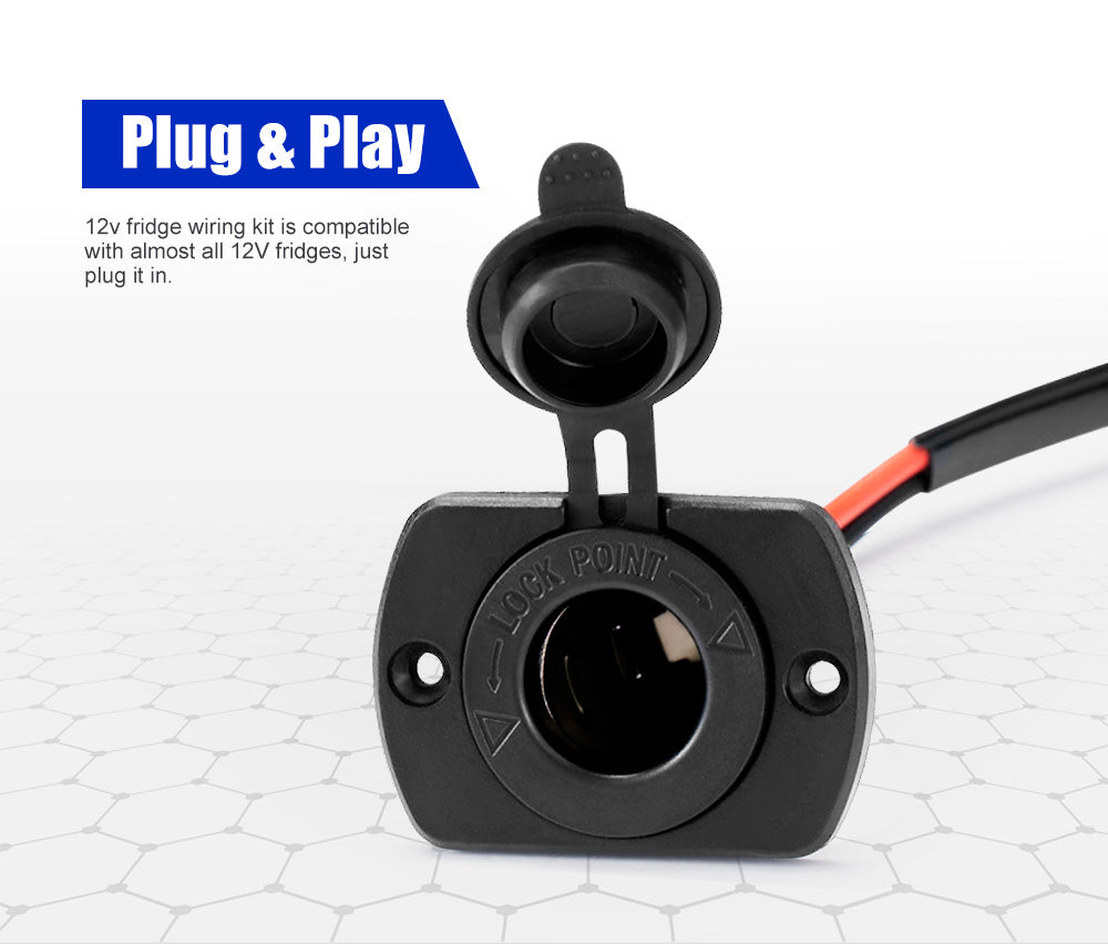 Atem Power 12V Fridge Wiring Kit 6M Cable DC Cig Socket Plug In-line Fuse 4x4 4WD - Sunyee