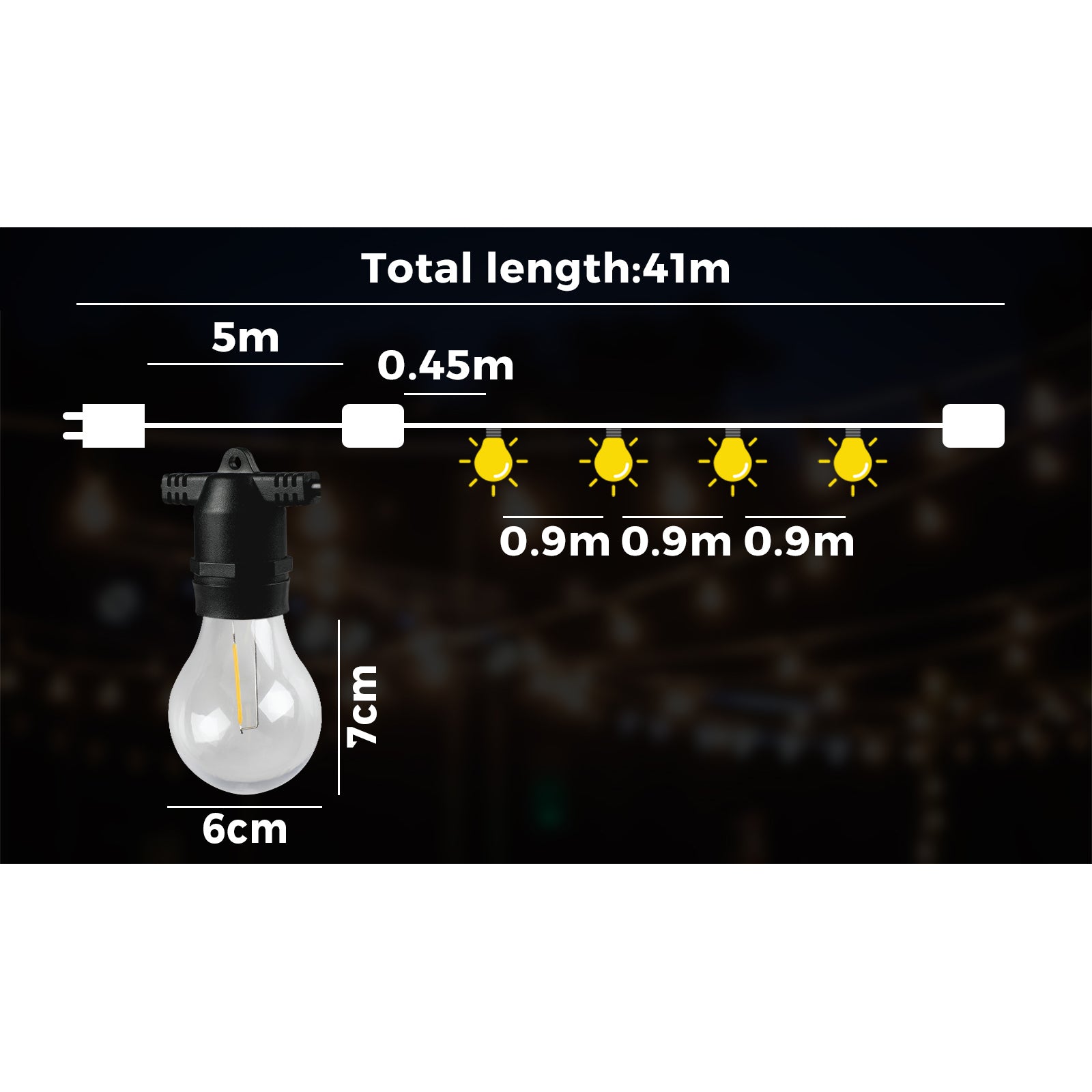 Mazam 41M Festoon Lights LED String Light Waterproof Wedding Party Outdoor - Sunyee