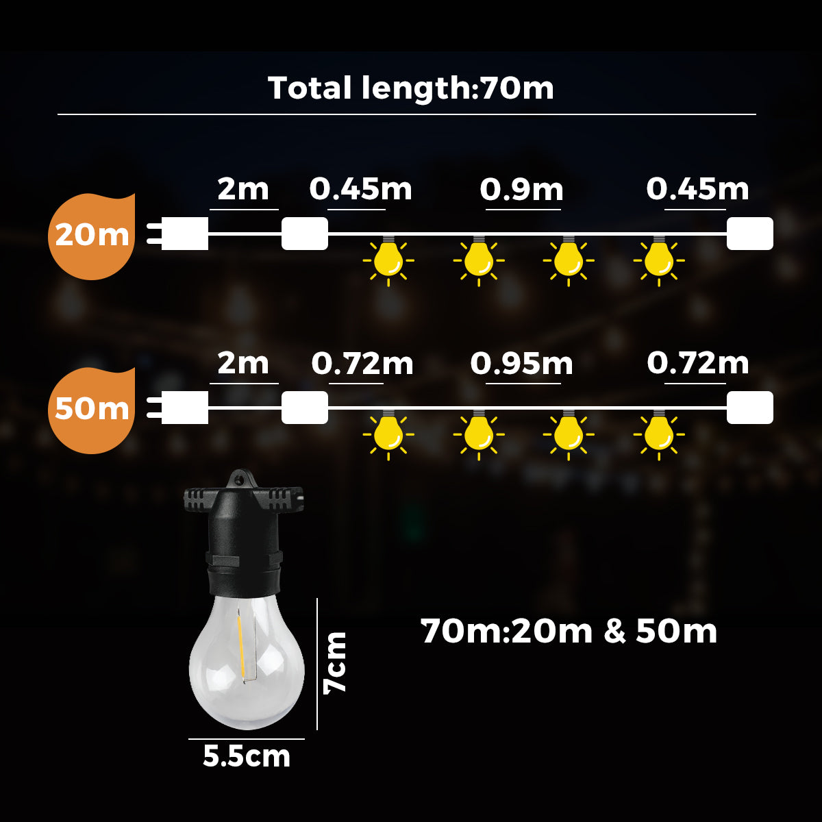Mazam 70M Festoon String Lights LED Christmas Waterproof Wedding Party Outdoor - Sunyee