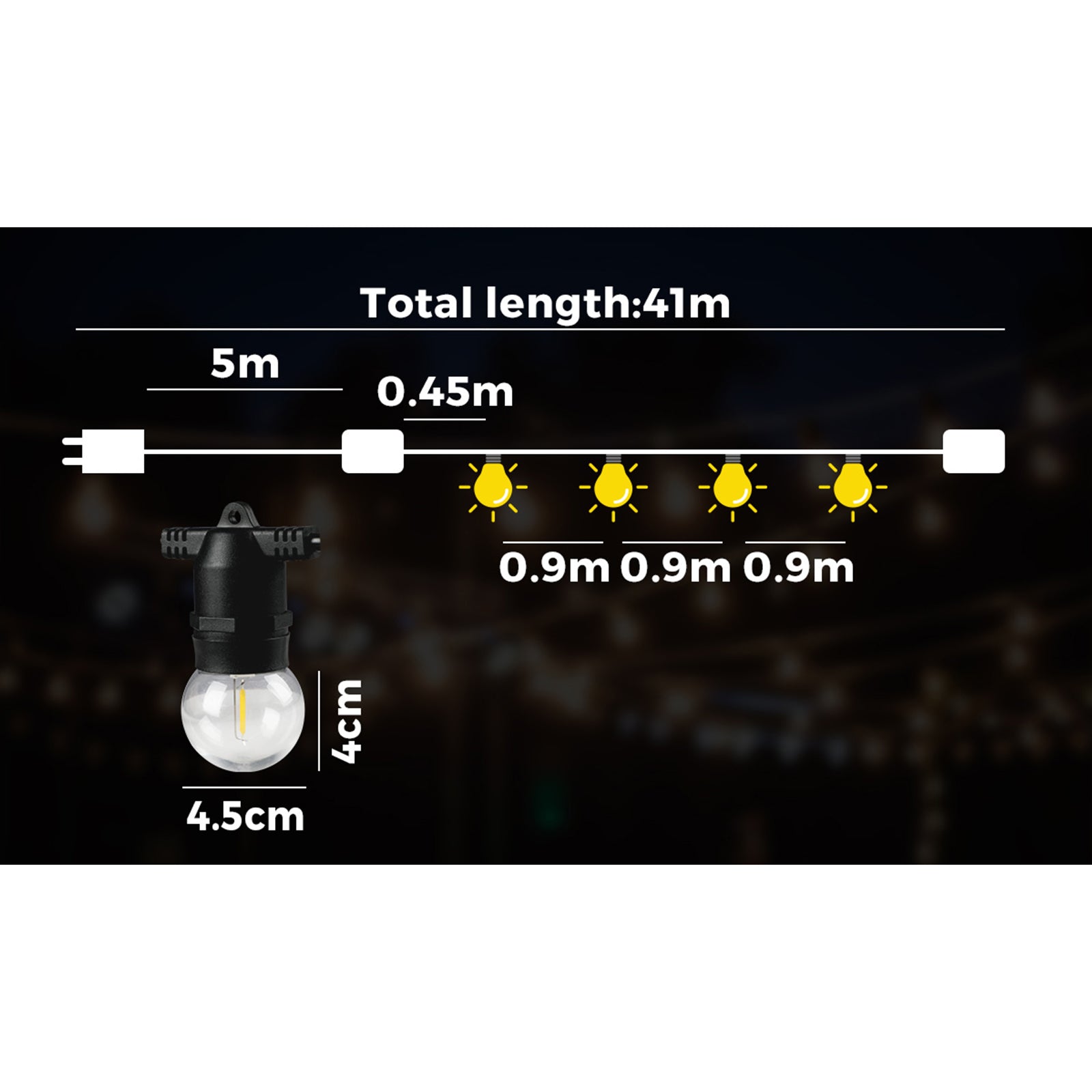 Mazam 41M LED Festoon Lights String Light Waterproof Wedding Party Garden - Sunyee