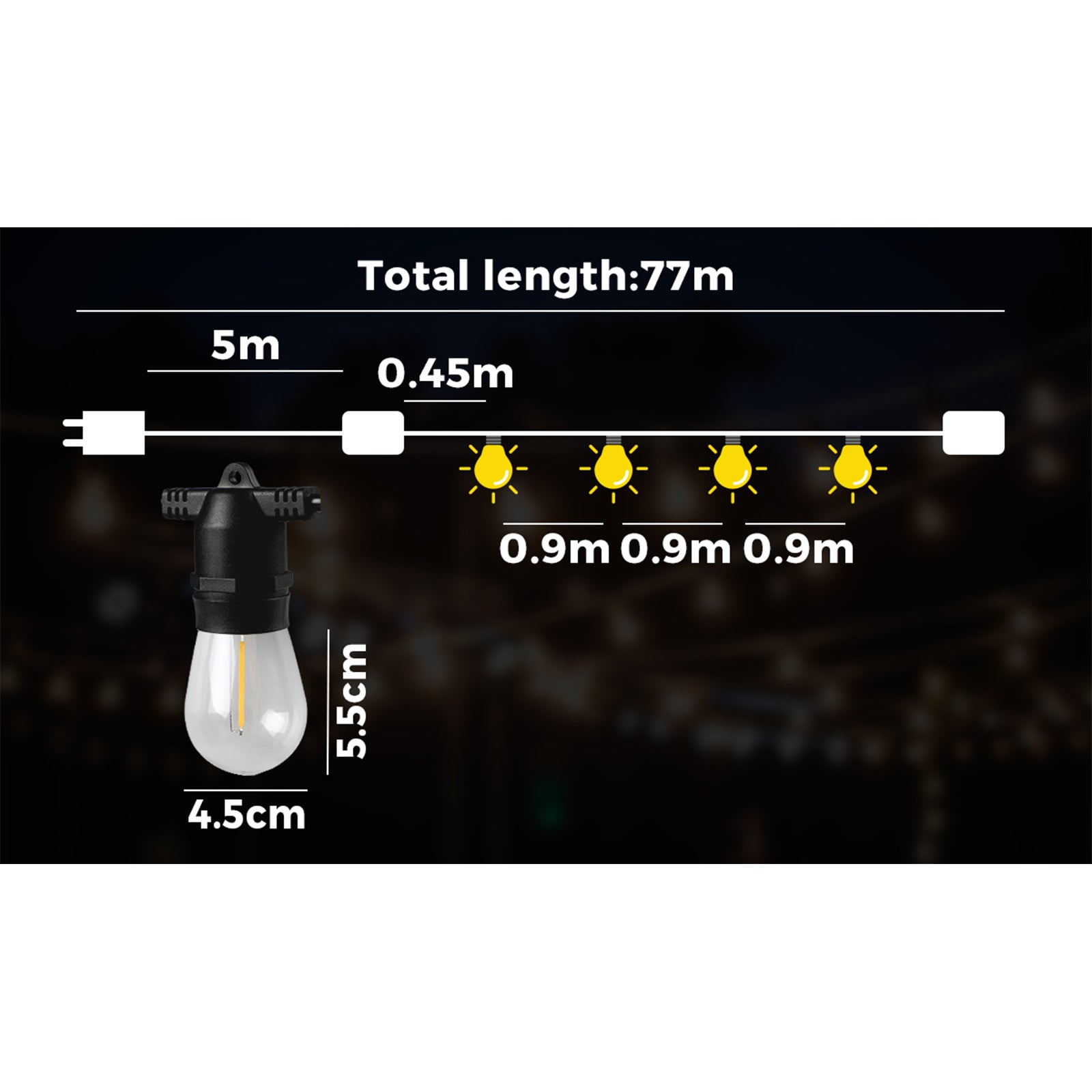 Mazam 77M LED Festoon String Lights Christmas Wedding Party Outdoor Waterproof - Sunyee