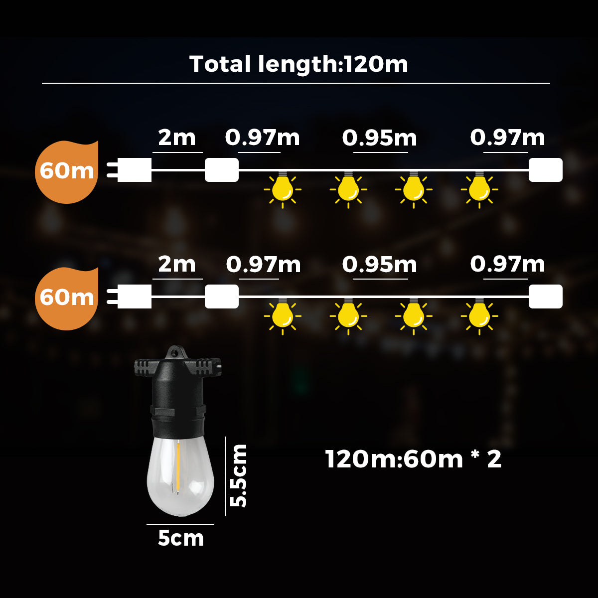 Mazam 120M LED Festoon String Lights Christmas Wedding Party Outdoor Waterproof - Sunyee