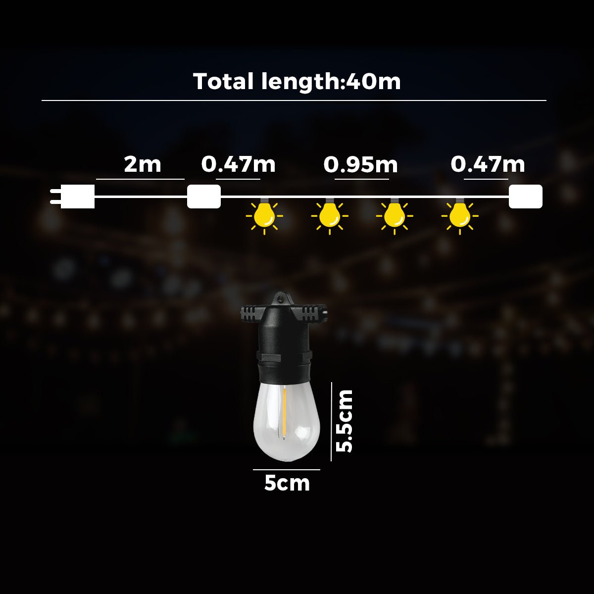 Mazam 40M LED Festoon String Lights Christmas Wedding Party Outdoor Waterproof - Sunyee