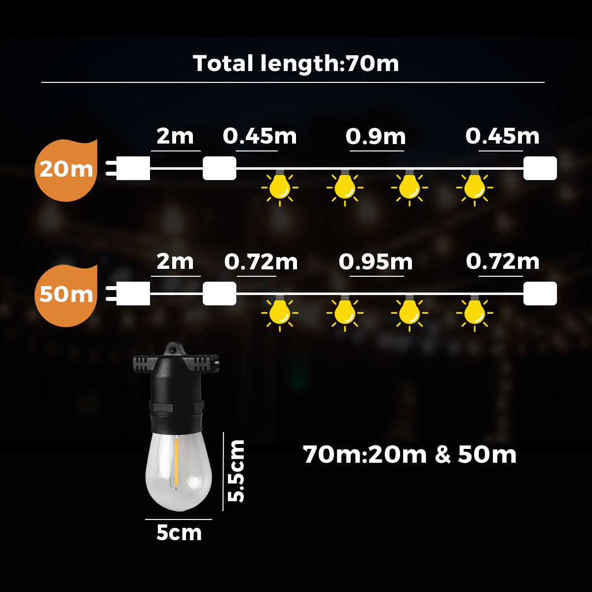 Mazam 70M LED Festoon String Lights Christmas Wedding Party Outdoor Waterproof - Sunyee