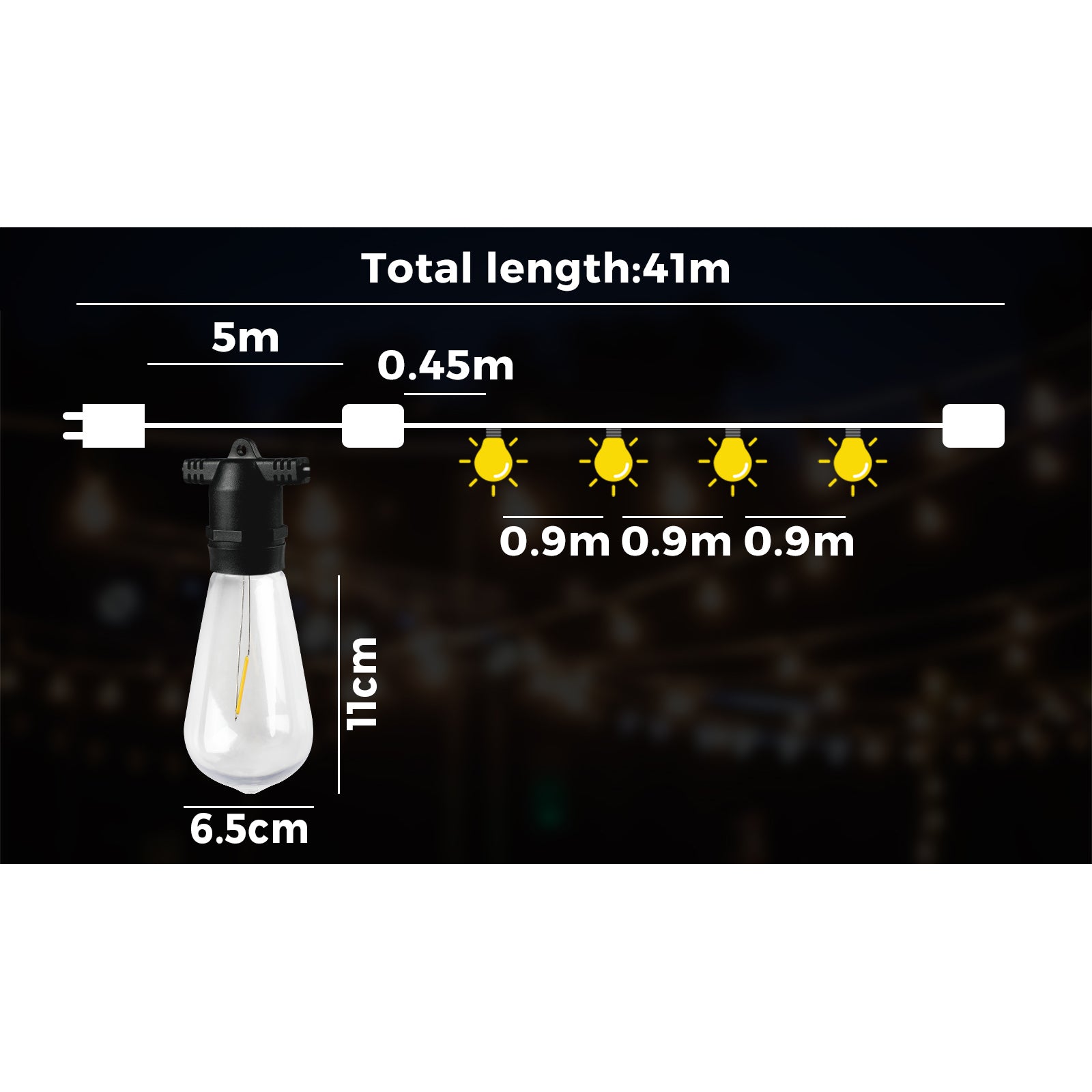 Mazam 41M LED Festoon Lights String Light Waterproof Outdoor Wedding Party - Sunyee