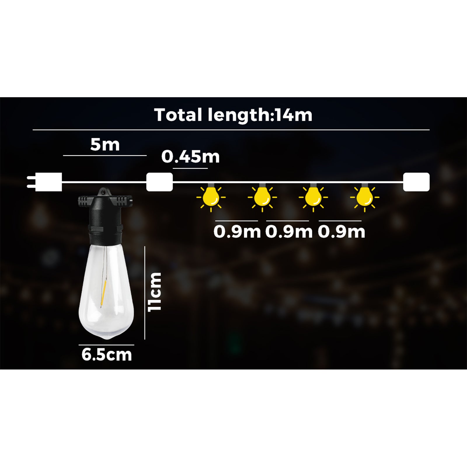 Mazam 14M Festoon String Lights LED Christmas Waterproof Wedding Party Garden - Sunyee