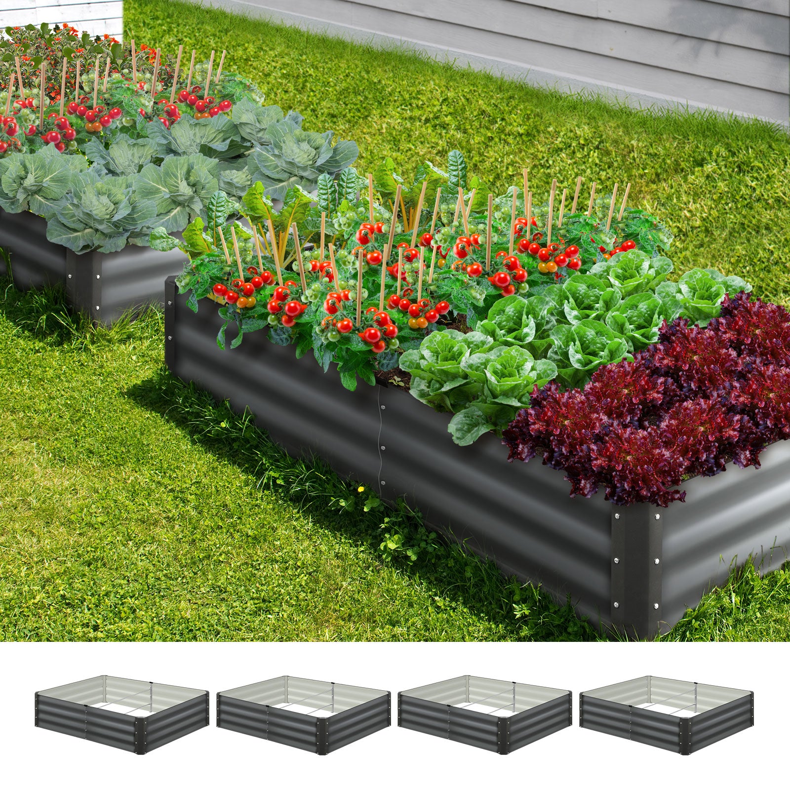 Livsip x4 Garden Bed Raised Instant Planter Galvanised Steel 150x90x30CM - Sunyee