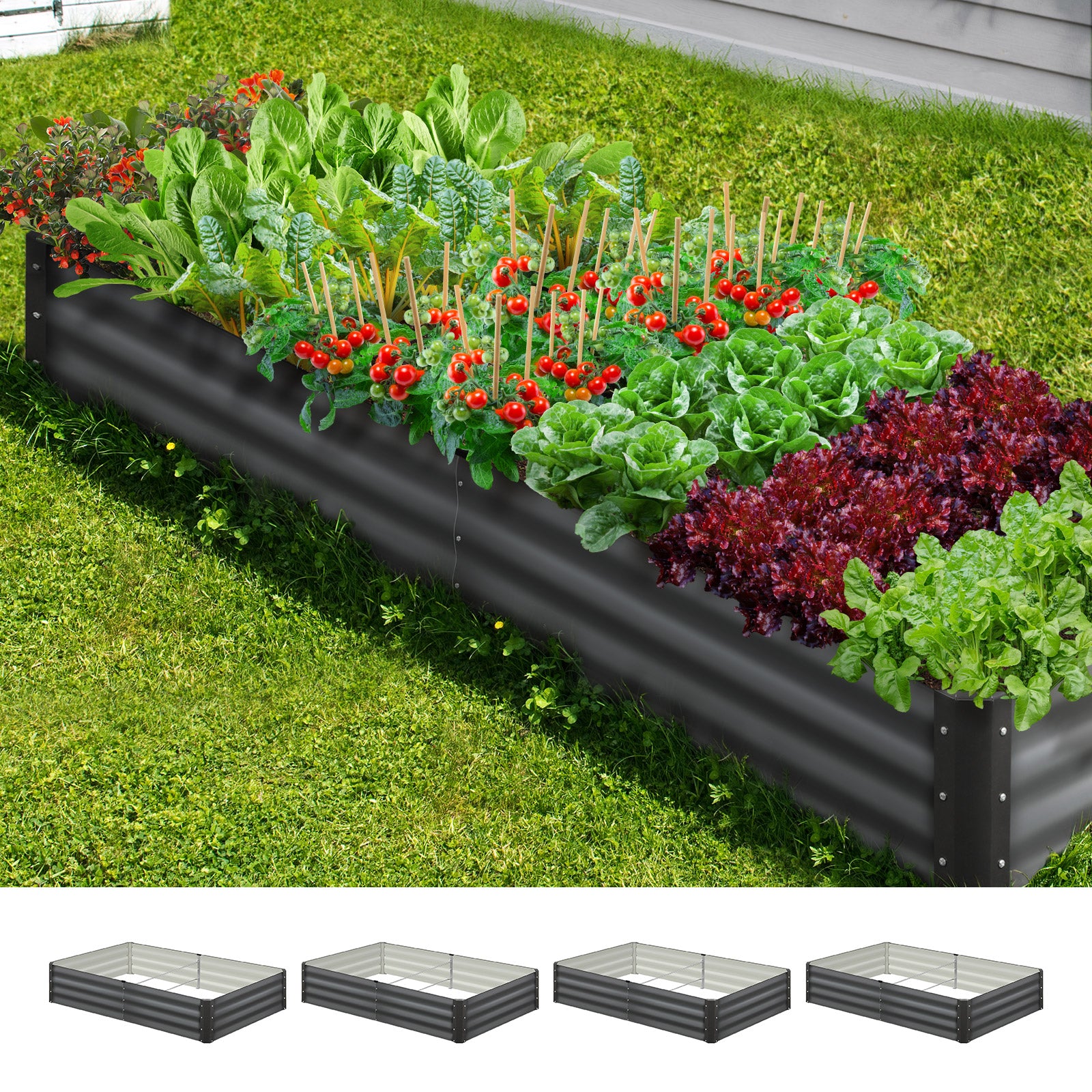 Livsip x4 Garden Bed Garden Fence Raised Planter Galvanised Steel 210x90x30CM - Sunyee