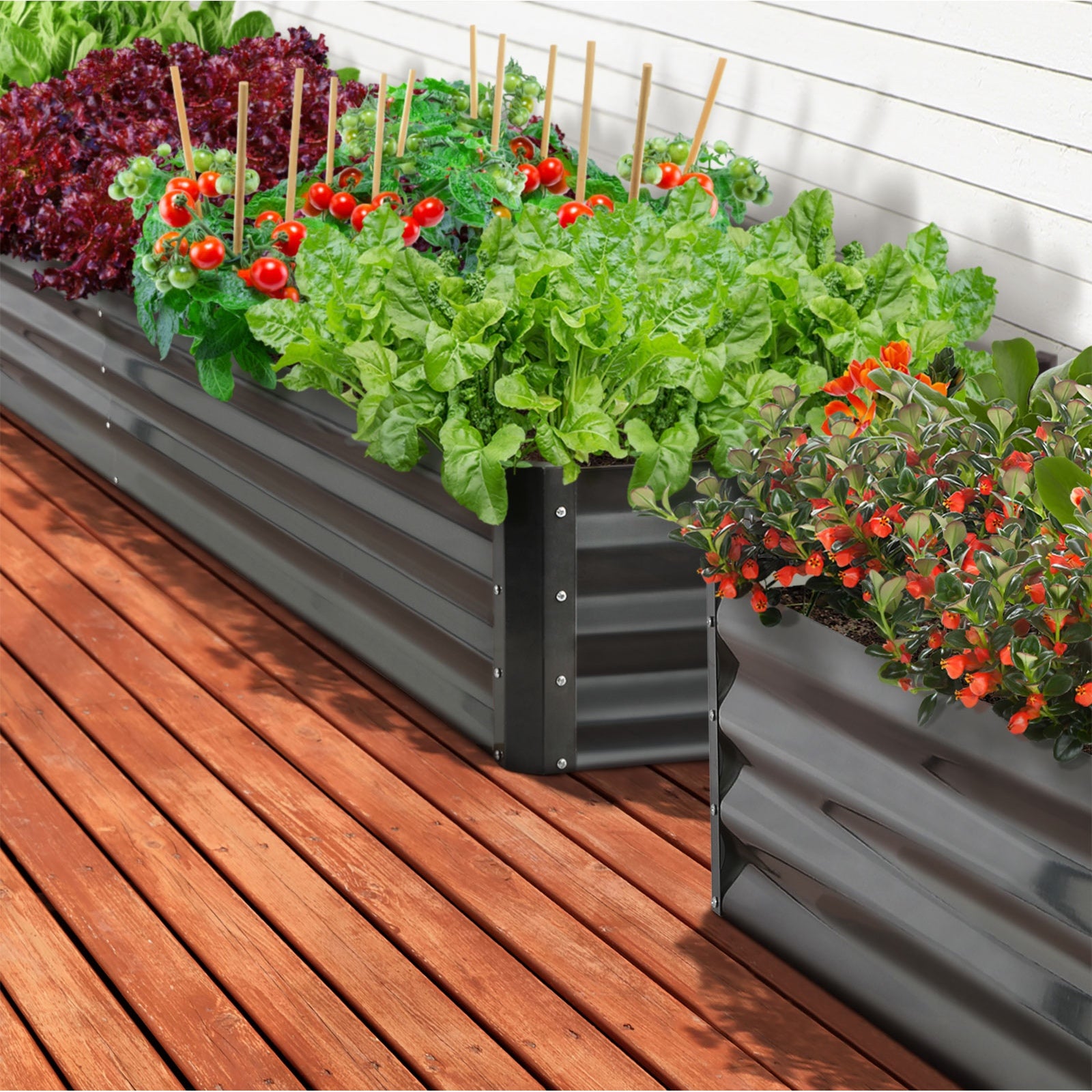 Livsip x4 Garden Bed Garden Fence Raised Planter Galvanised Steel 210x90x30CM - Sunyee