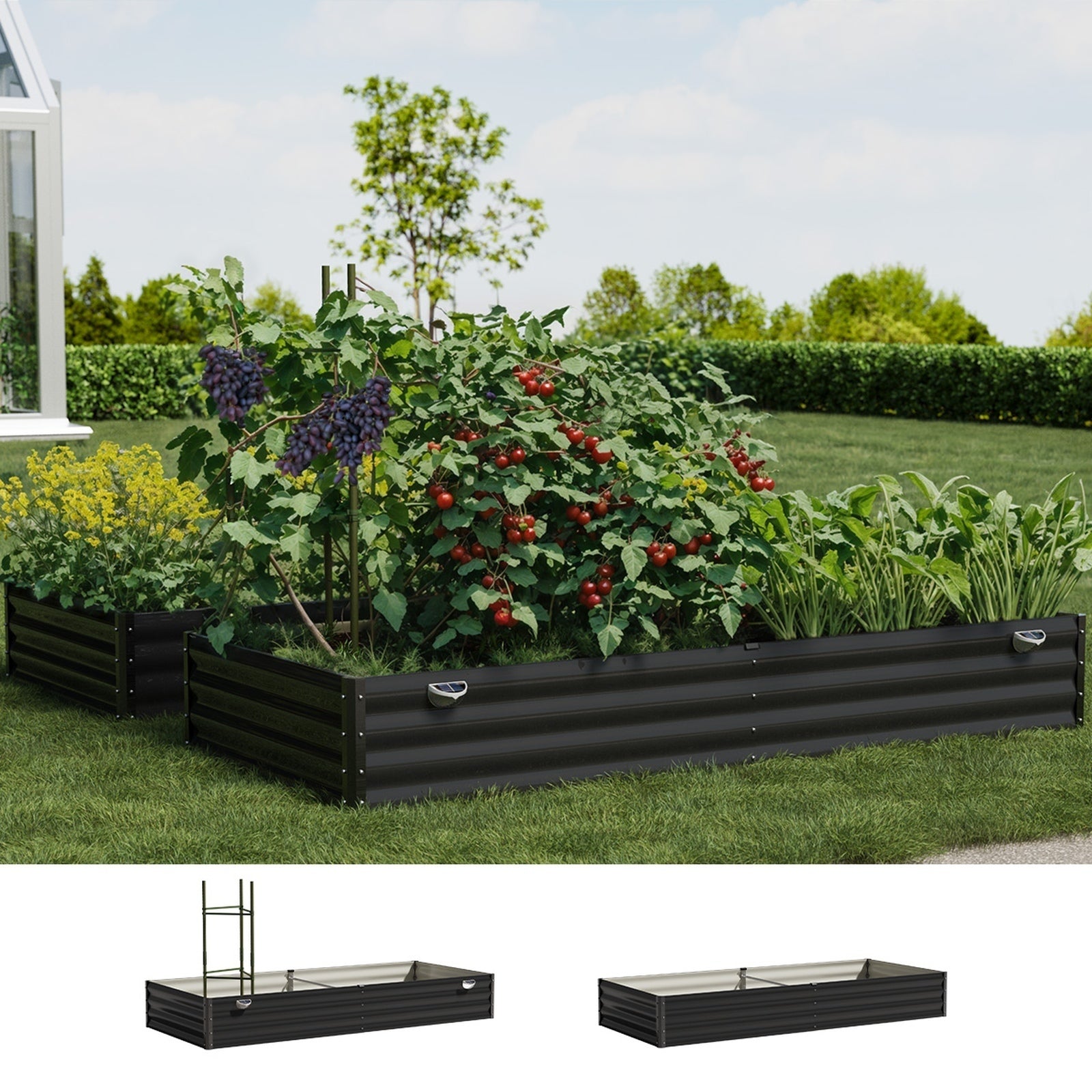 Livsip 2x Garden Bed 210x90x30cm LED Plant Stand Box Raised Container Galvanise - Sunyee