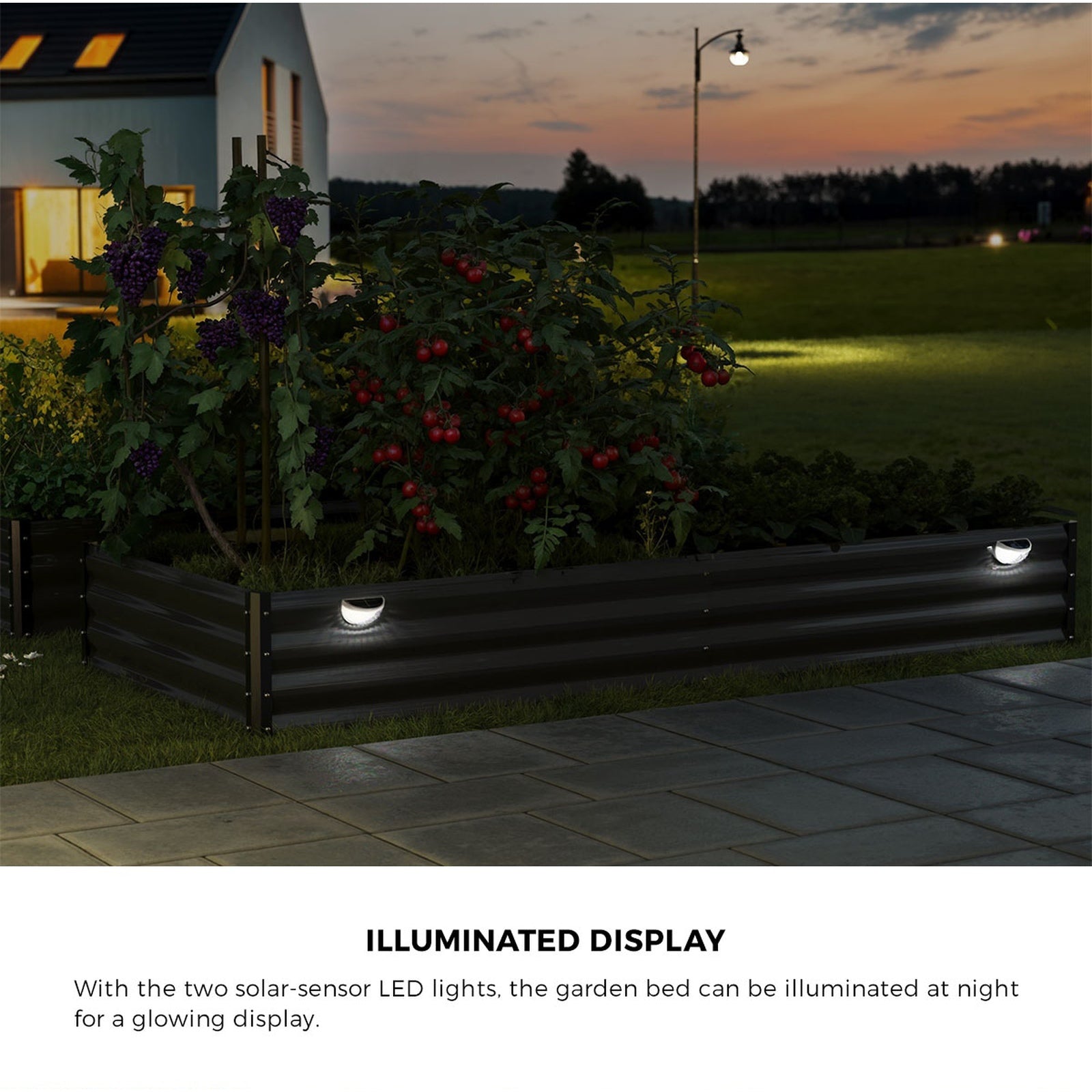 Livsip 2x Garden Bed 210x90x30cm LED Plant Stand Box Raised Container Galvanise - Sunyee