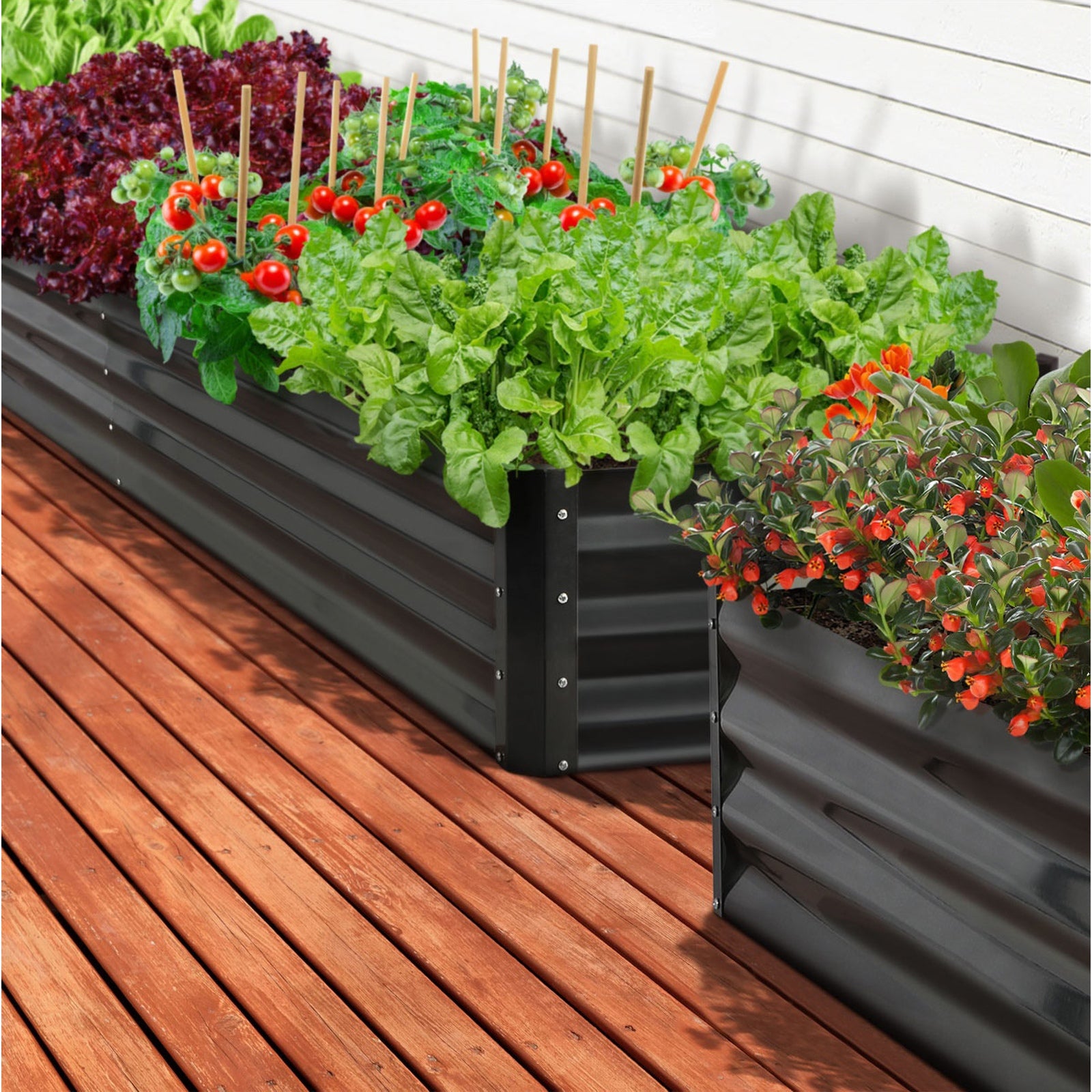 Livsip 2x Garden Bed 210x90x30cm LED Plant Stand Box Raised Container Galvanise - Sunyee
