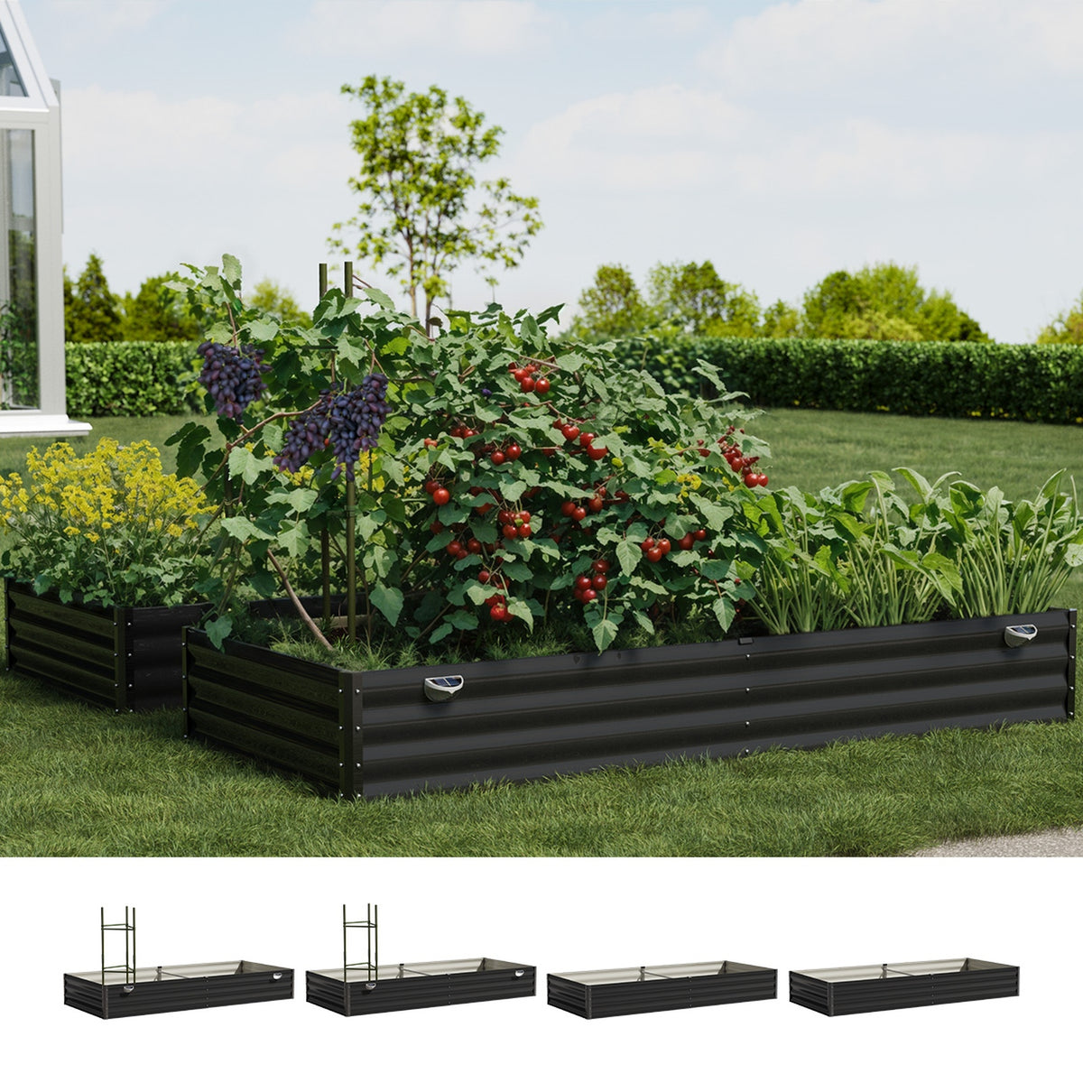 Livsip 4x Garden Bed 210x90x30cm LED Plant Stand Box Raised Container Galvanise - Sunyee