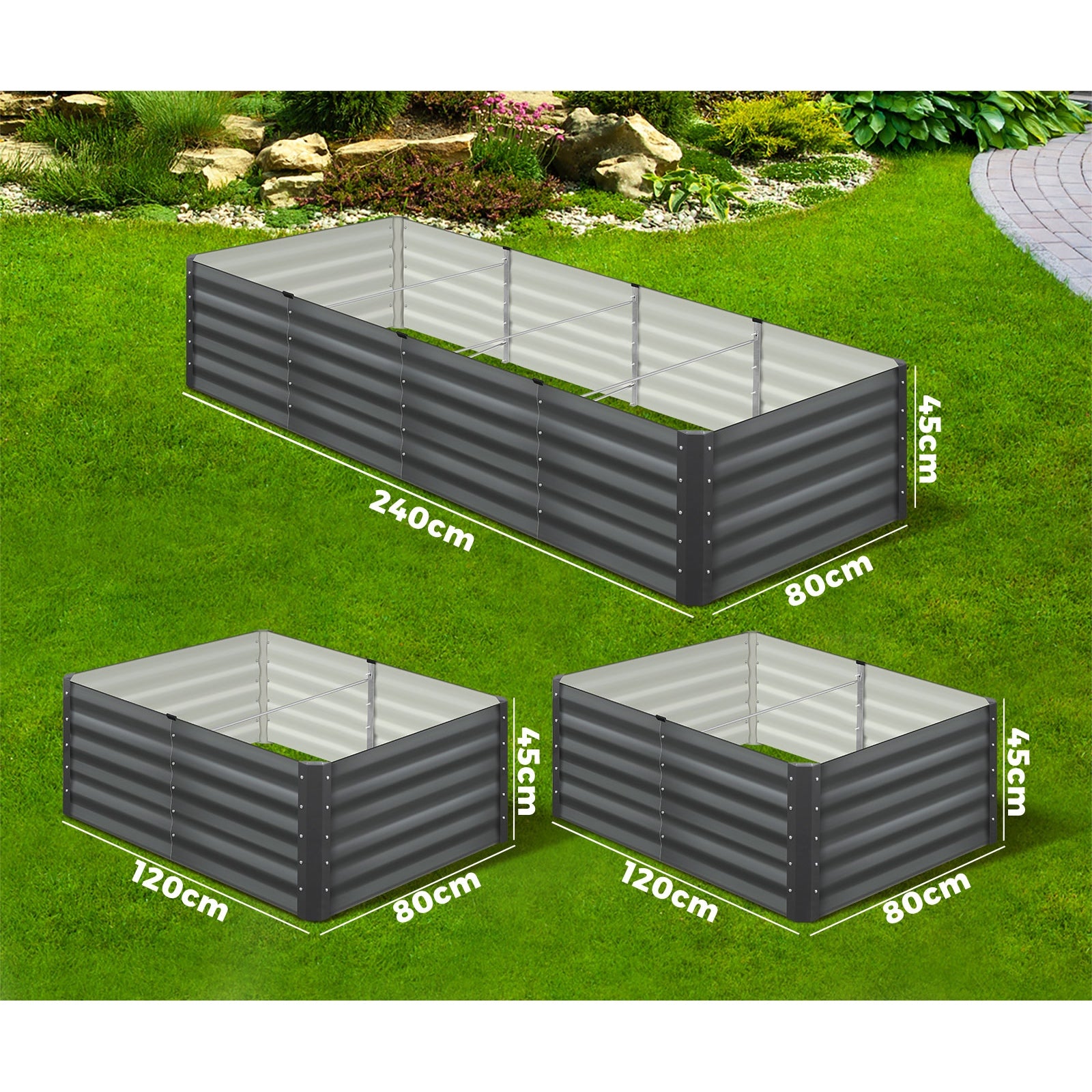 Livsip Garden Raised Bed Vegetable Planter Kit Galvanised Steel 240x80x45CM - Sunyee