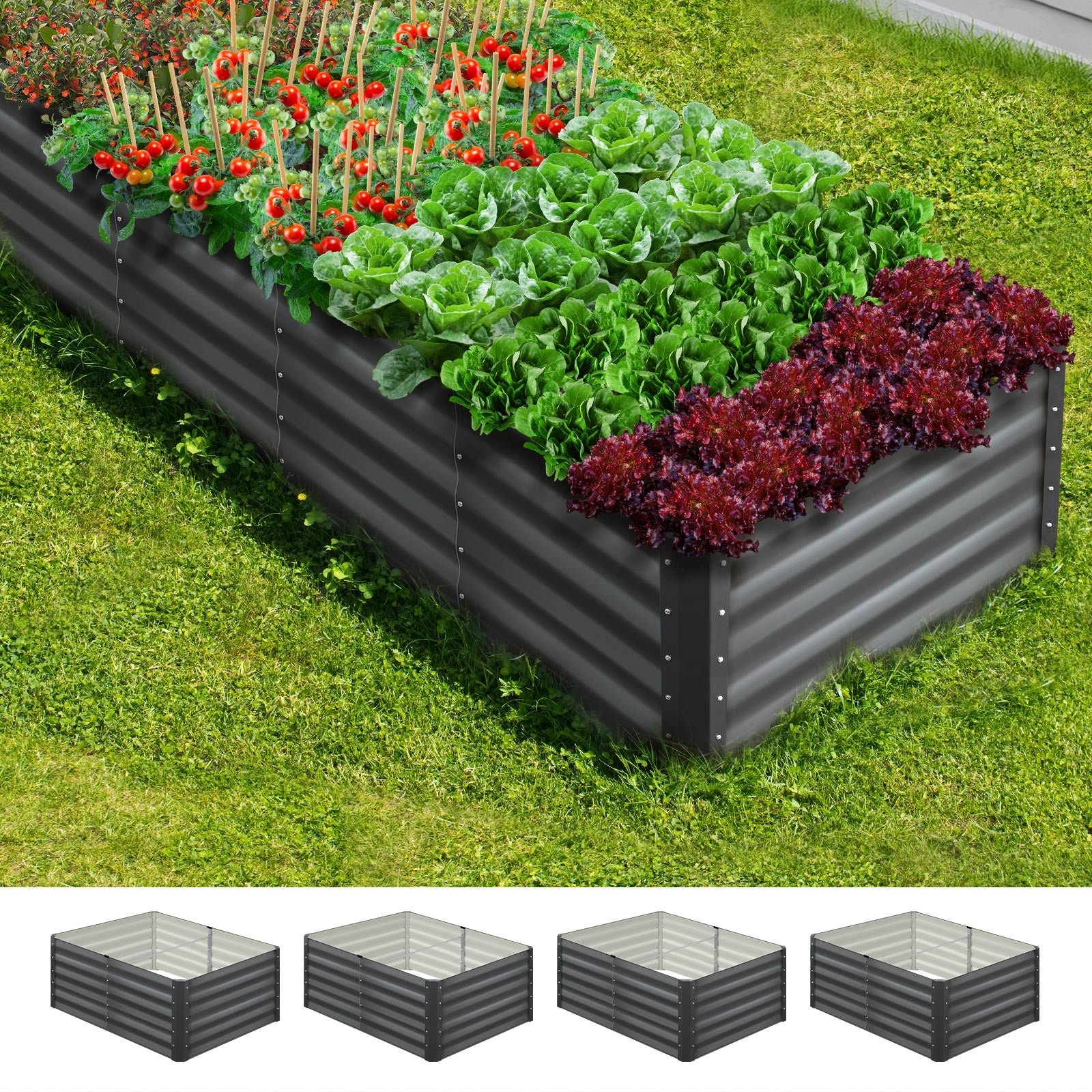 Livsip x2 Garden Raised Bed Vegetable Planter Kit Galvanised Steel 240x80x45CM - Sunyee