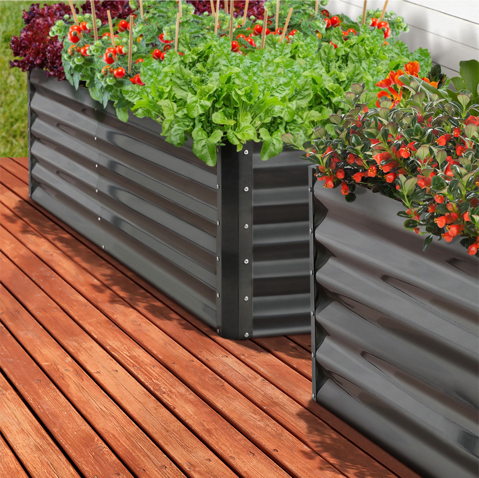 Livsip x2 Garden Raised Bed Vegetable Planter Kit Galvanised Steel 240x80x45CM - Sunyee