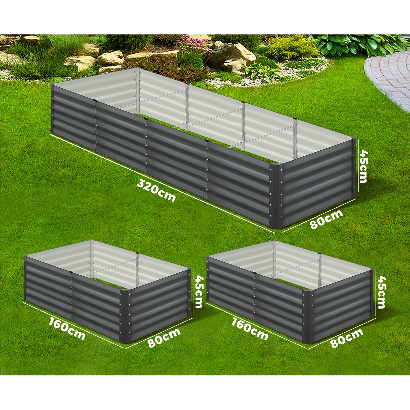 Livsip x2 Garden Bed Kits Raised Instant Planter 320x80x45CM Galvanised Steel - Sunyee