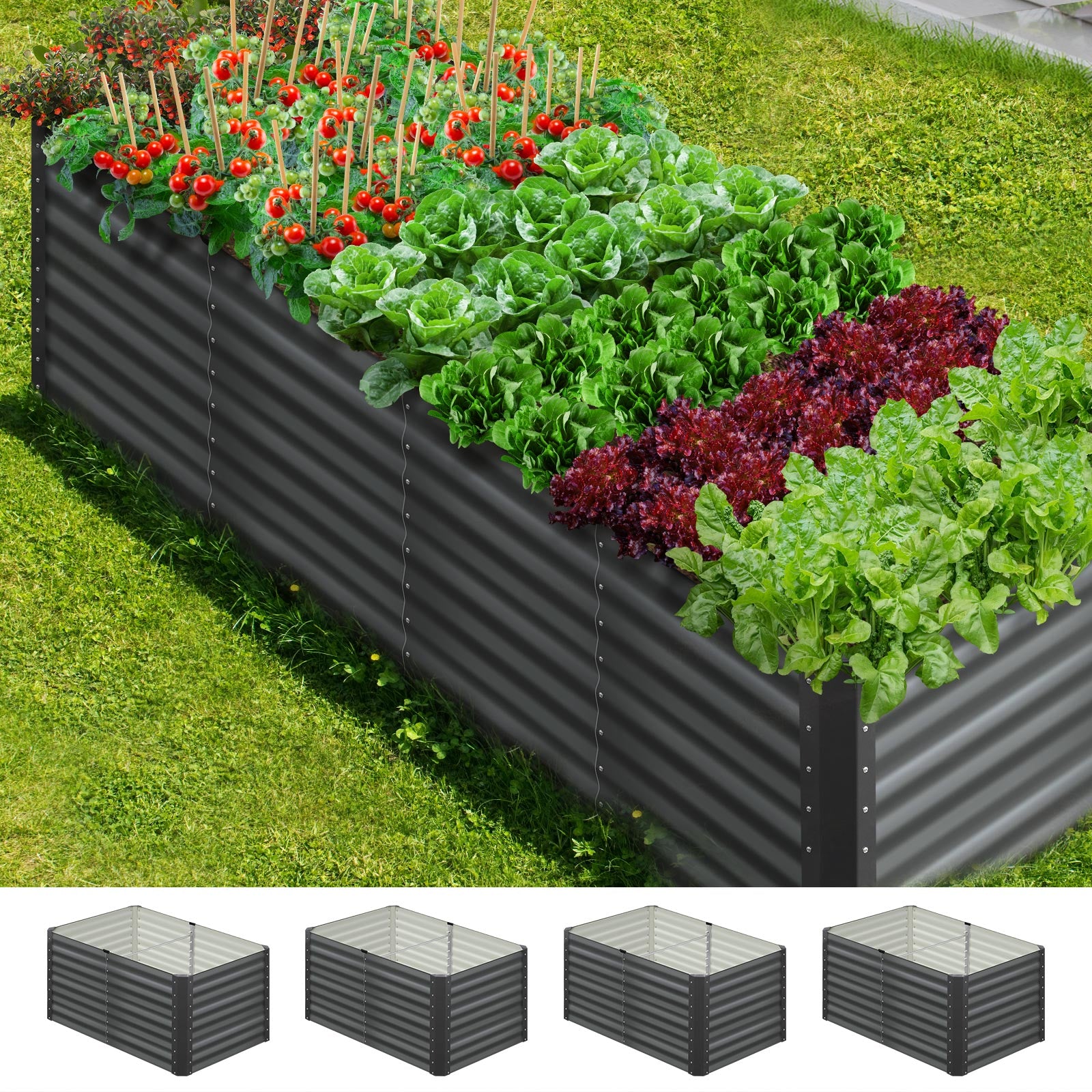 Livsip x2 Garden Bed Kits Raised Vegetable Planter Galvanised Steel 240x80x73CM - Sunyee