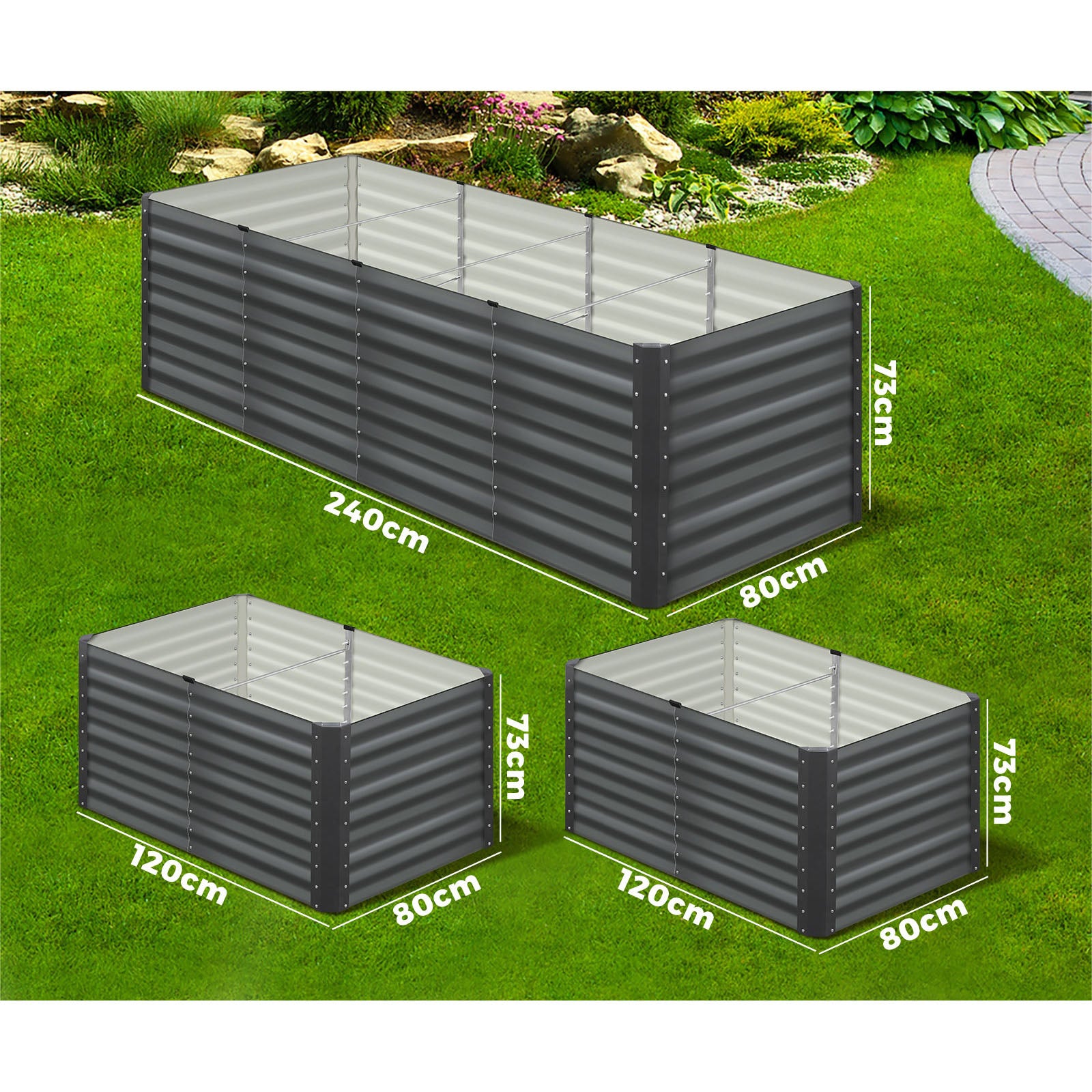 Livsip x2 Garden Bed Kits Raised Vegetable Planter Galvanised Steel 240x80x73CM - Sunyee