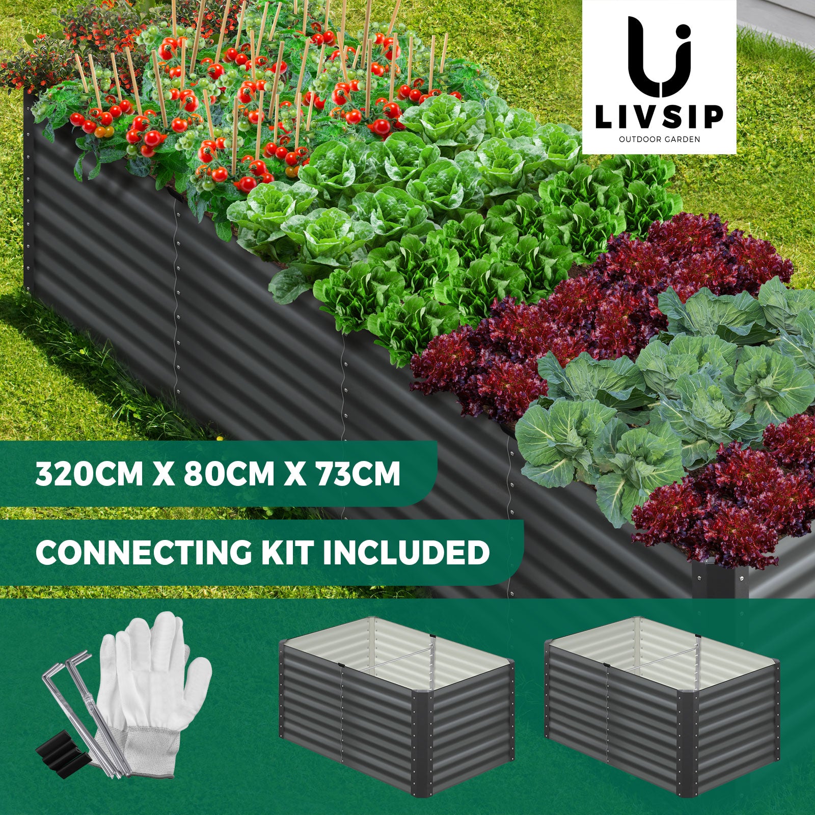 Livsip Raised Garden Bed Kit Instant Planter Galvanised Steel 320x80x73CM - Sunyee