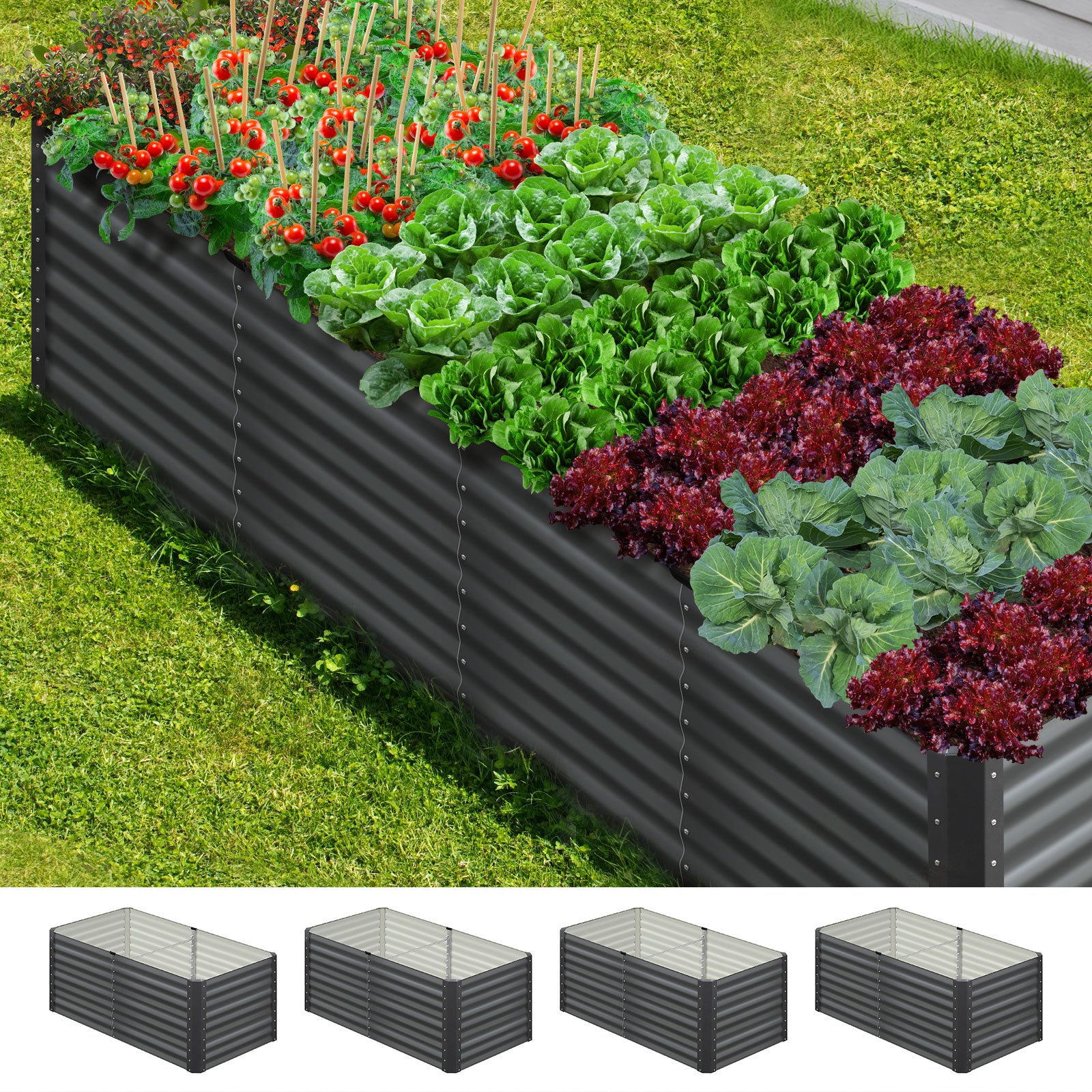 Livsip x2 Raised Garden Bed Kit Instant Planter Galvanised Steel 320x80x73CM - Sunyee