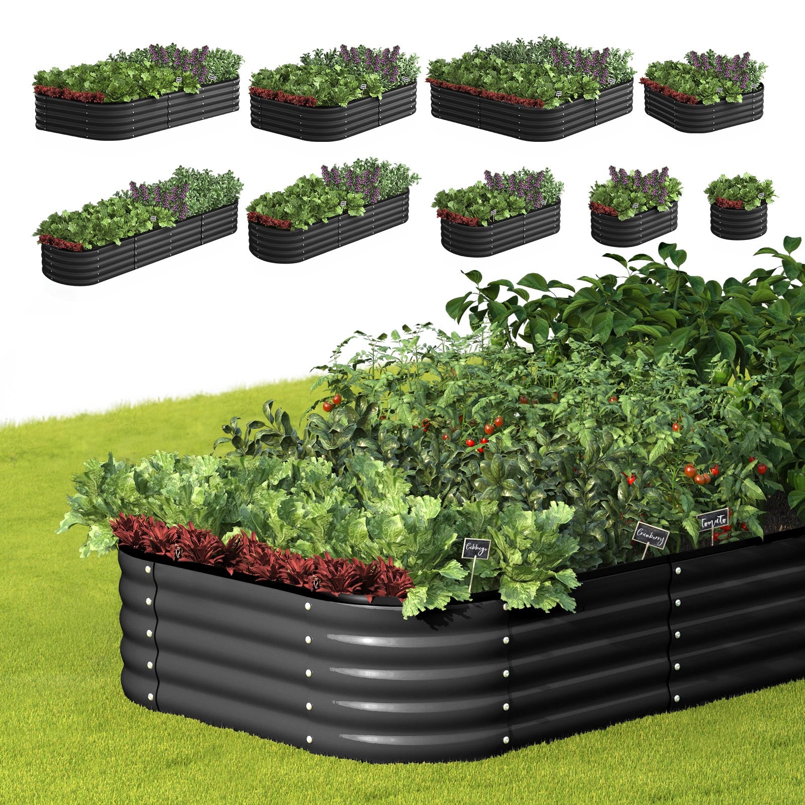 Livsip 9-IN-1 Raised Garden Bed Modular Kit Planter Oval Galvanised Steel 40CM H - Sunyee