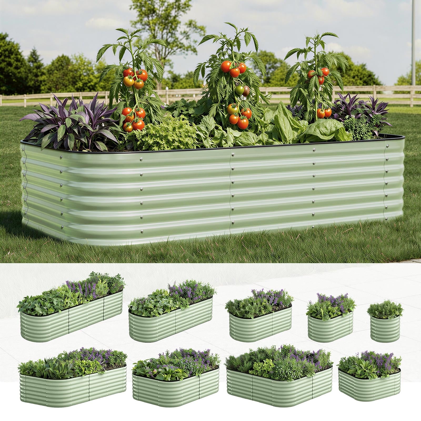Livsip 9 In 1 Garden Bed Modular Container Planter Galvanised Steel 56CM Height - Sunyee