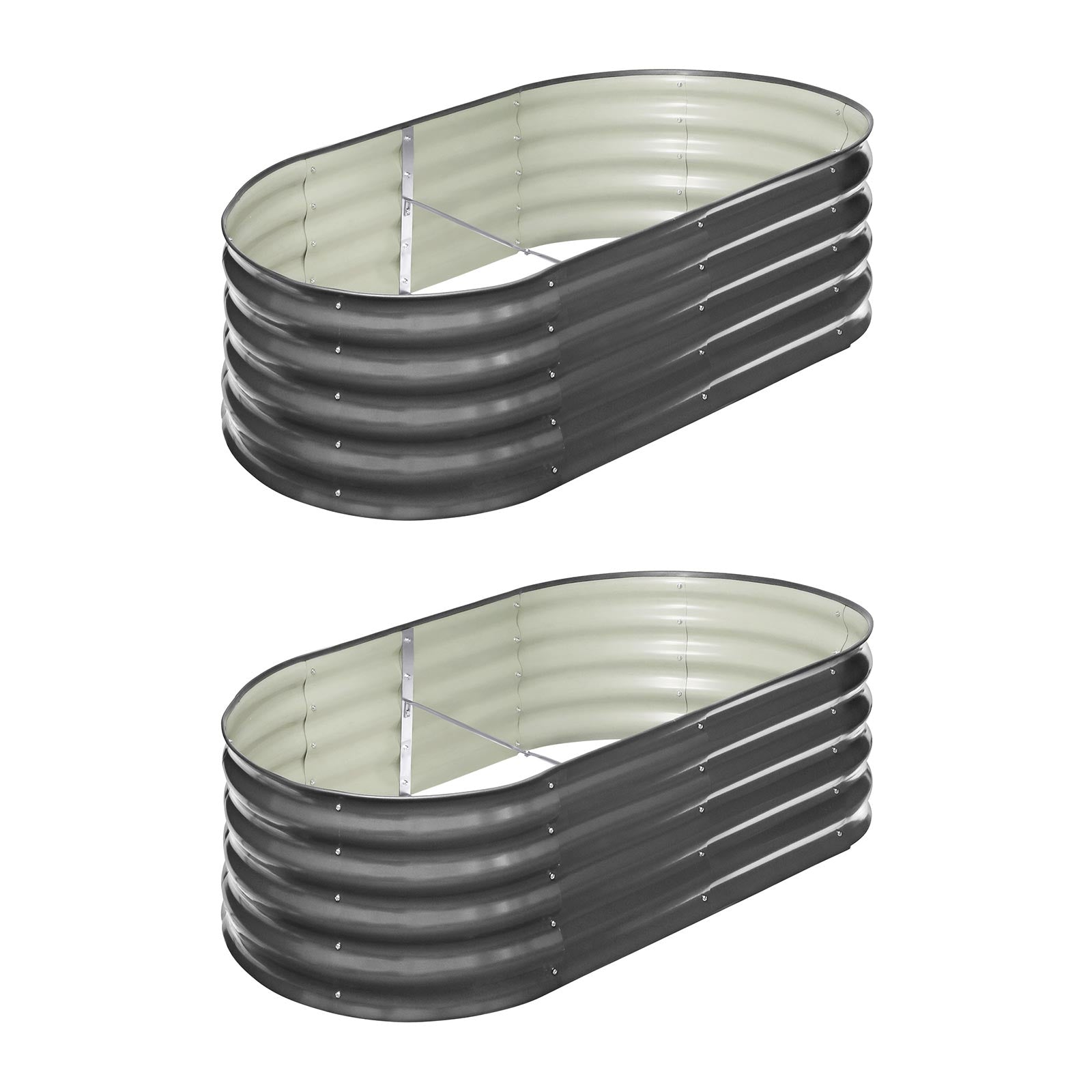Livsip x2 Garden Bed Oval Galvanised Raised Steel Vegetable Planter 160X80X42CM - Sunyee