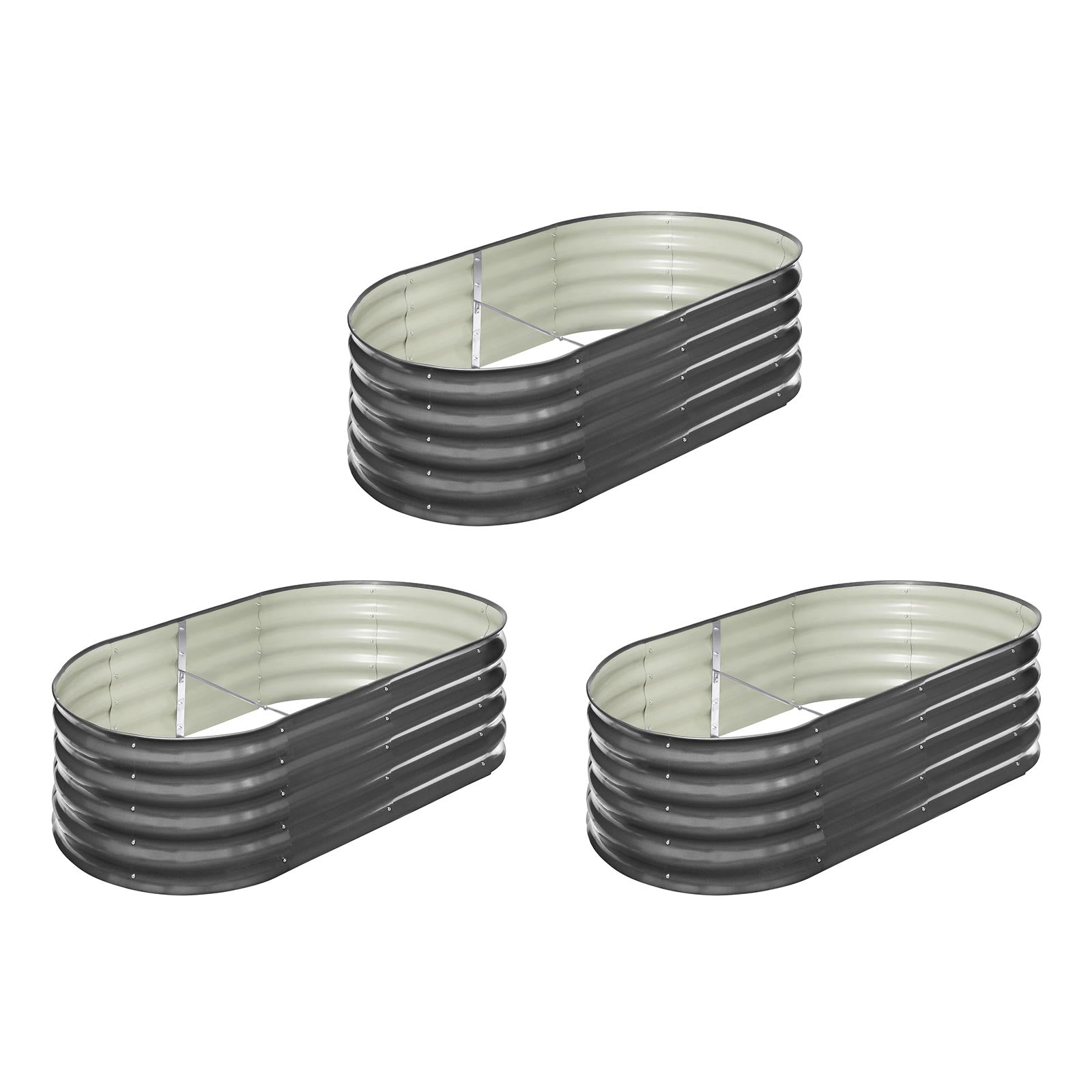 Livsip x3 Garden Bed Oval Galvanised Raised Steel Vegetable Planter 160X80X42CM - Sunyee