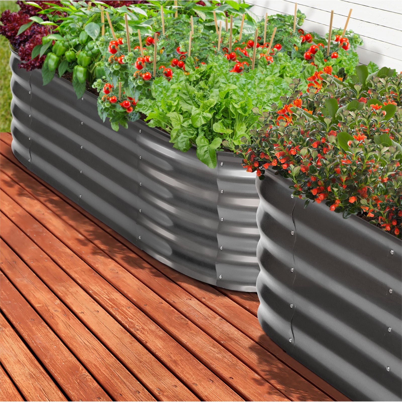 Livsip x4 Garden Bed Oval Galvanised Raised Steel Vegetable Planter 160X80X42CM - Sunyee