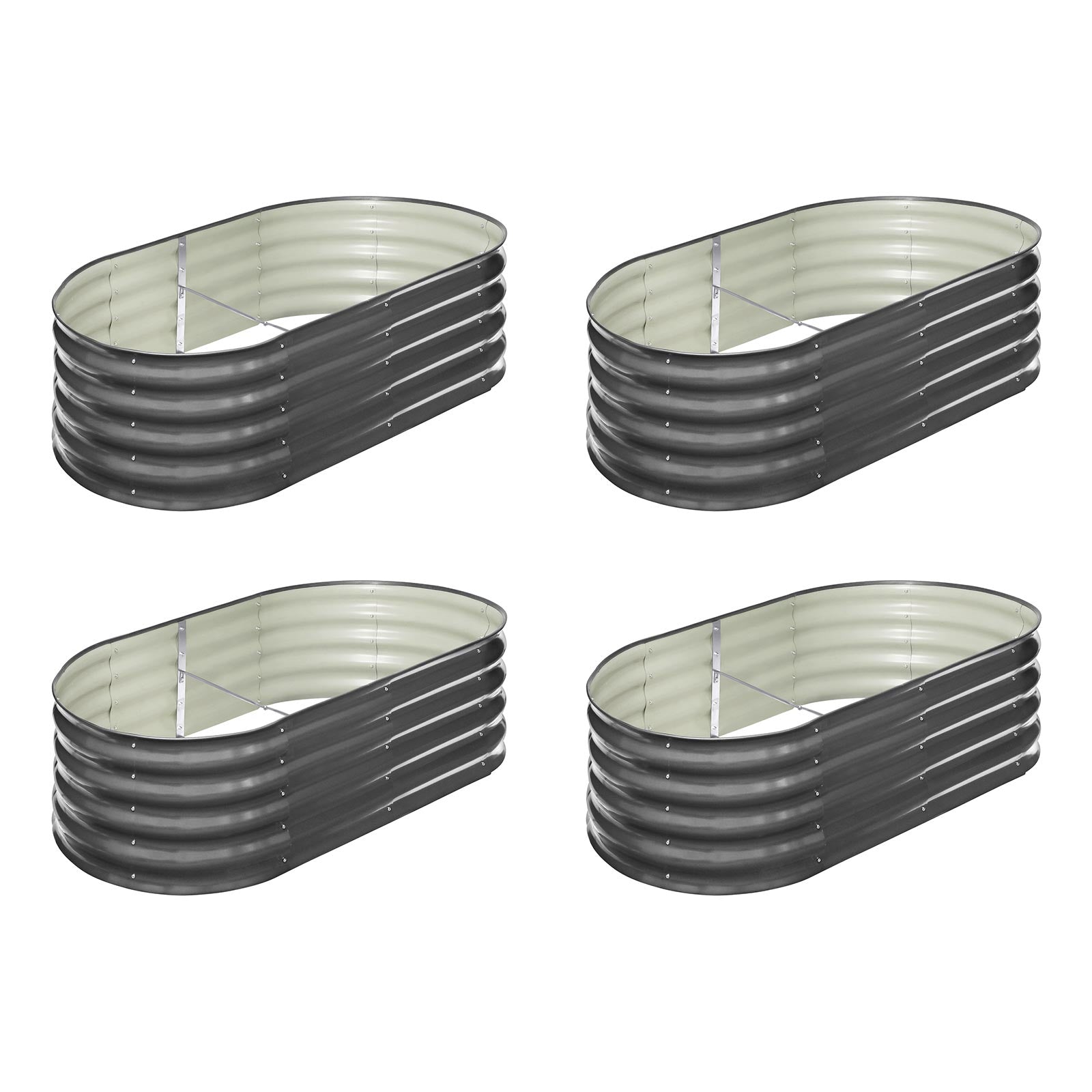 Livsip x4 Garden Bed Oval Galvanised Raised Steel Vegetable Planter 160X80X42CM - Sunyee