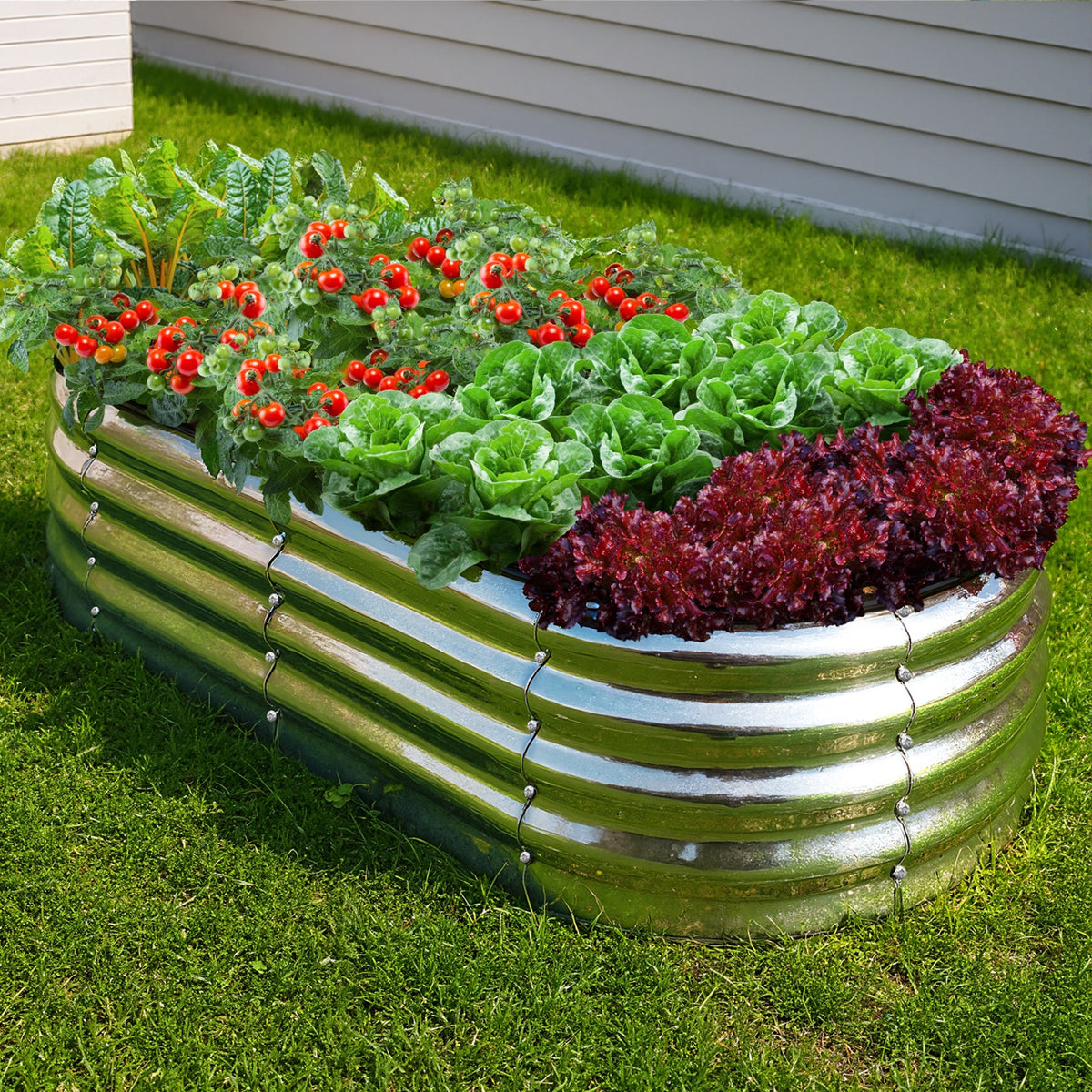 Livsip Garden Bed Oval Galvanised Steel Planter Box Outdoor 160x80x42cm Silver