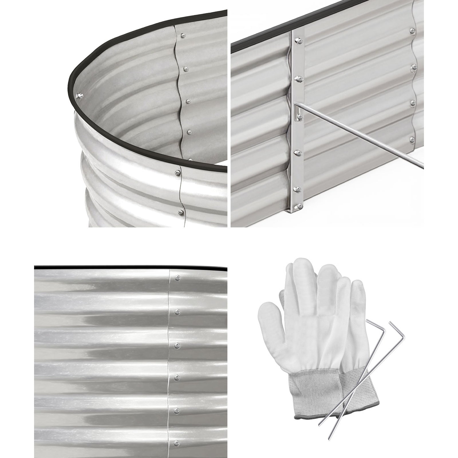 Livsip Garden Bed Oval Galvanised Steel Planter Box Outdoor 160x80x42cm Silver - Sunyee