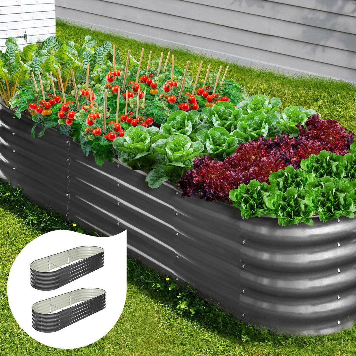 Livsip x2 Galvanised Raised Garden Bed Steel Instant Planter Oval 240X80X42CM - Sunyee