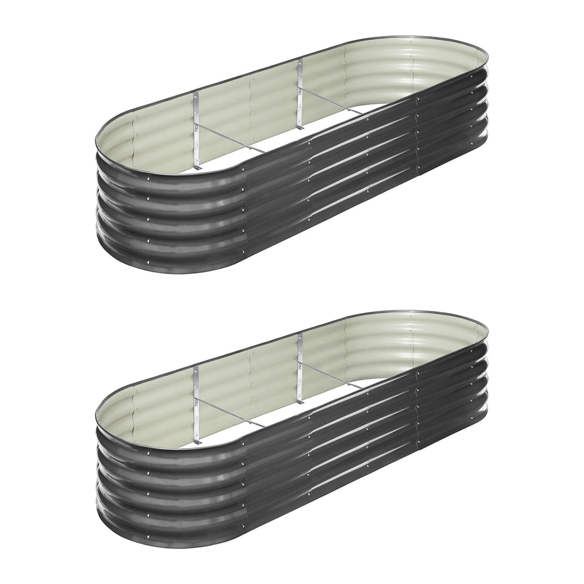 Livsip x2 Galvanised Raised Garden Bed Steel Instant Planter Oval 240X80X42CM - Sunyee