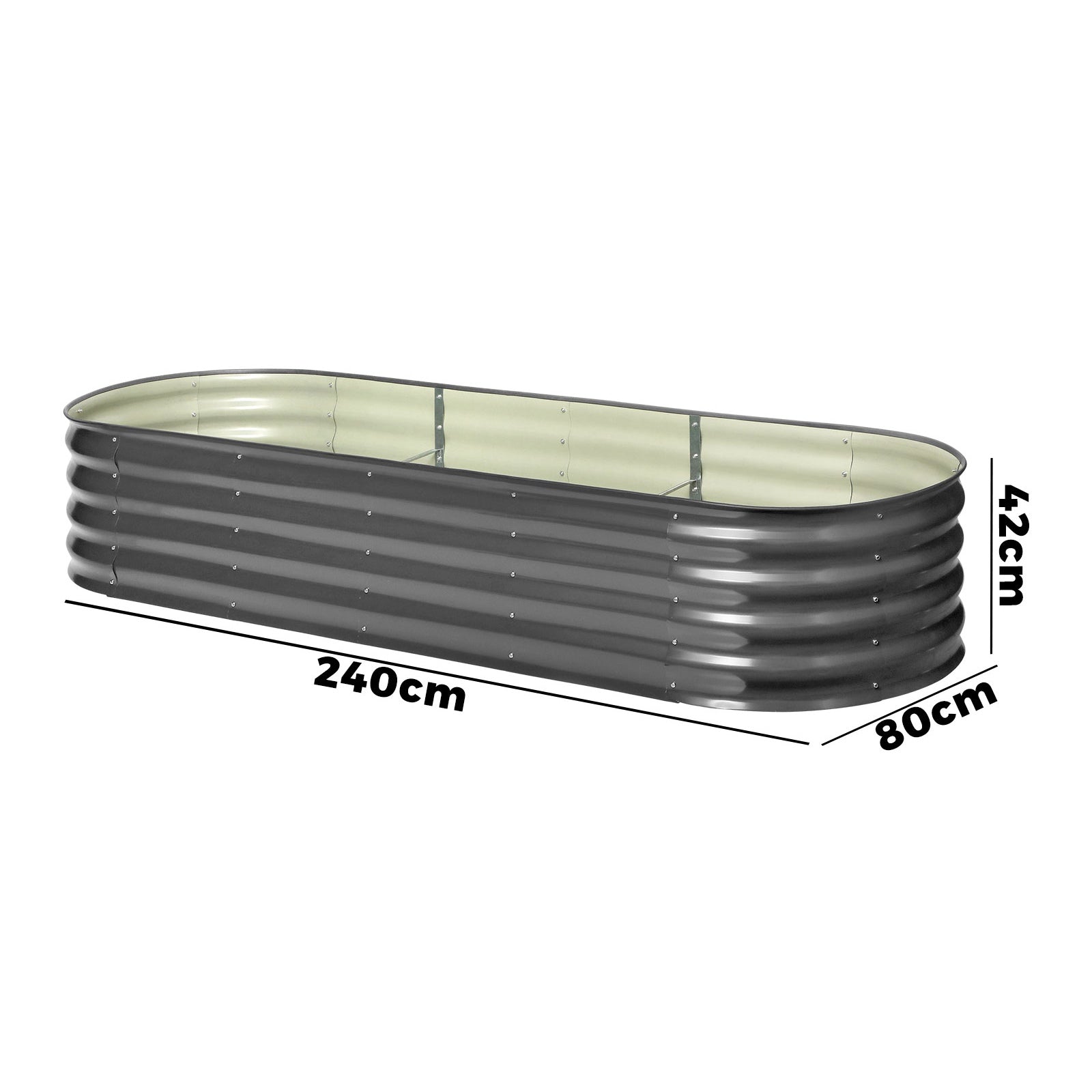 Livsip x3 Galvanised Raised Garden Bed Steel Instant Planter Oval 240X80X42CM - Sunyee