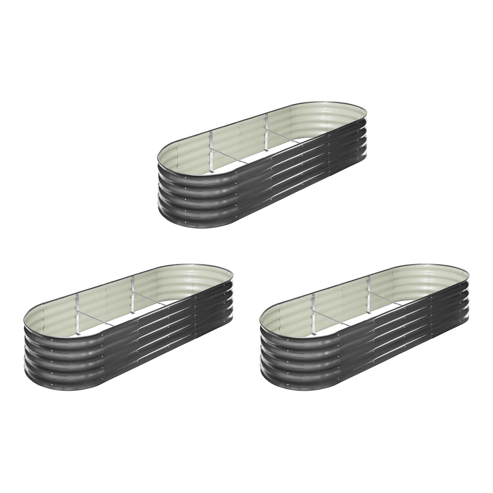 Livsip x3 Galvanised Raised Garden Bed Steel Instant Planter Oval 240X80X42CM - Sunyee