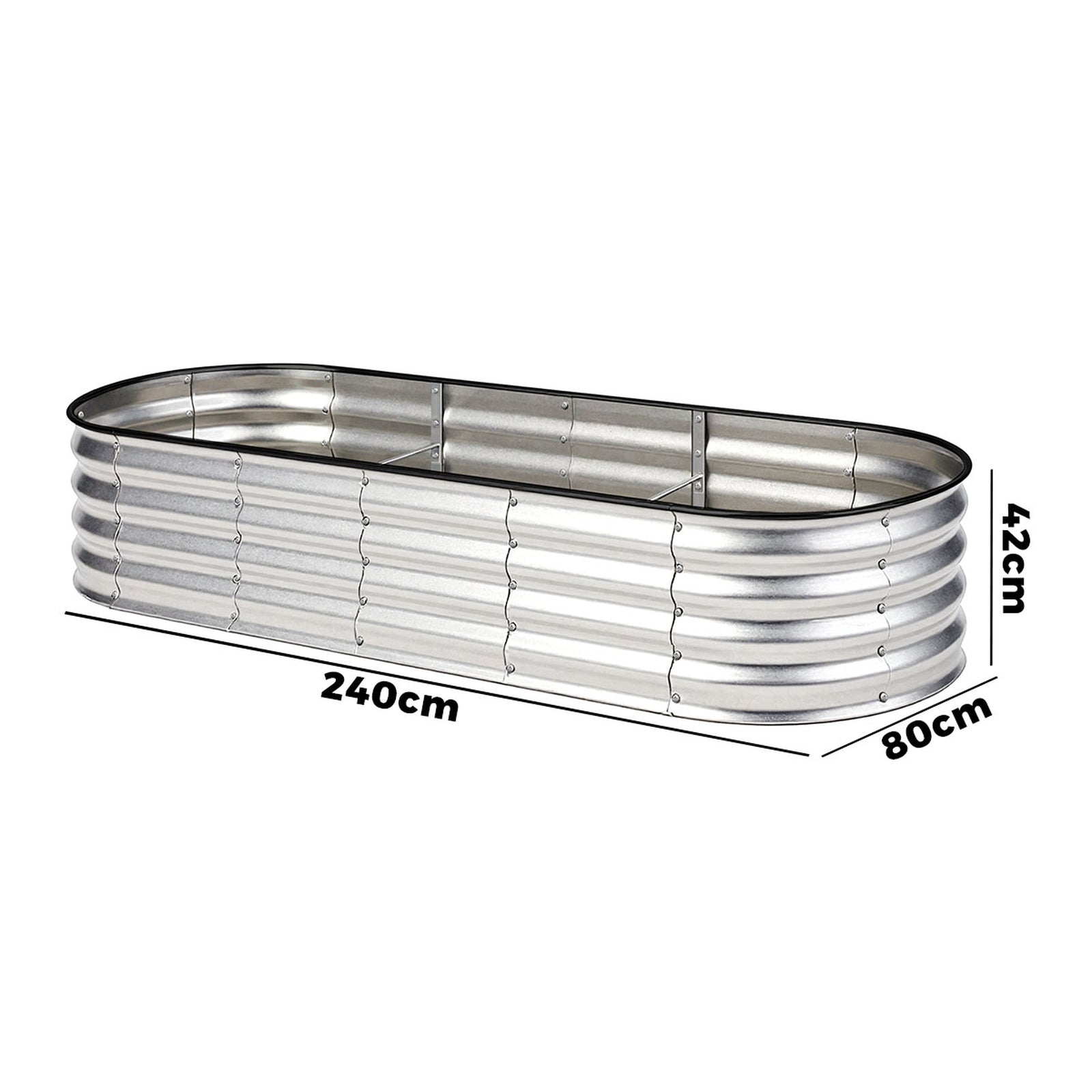 Livsip Garden Bed Oval Galvanised Steel Planter Box Outdoor 240x80x42cm Silver - Sunyee