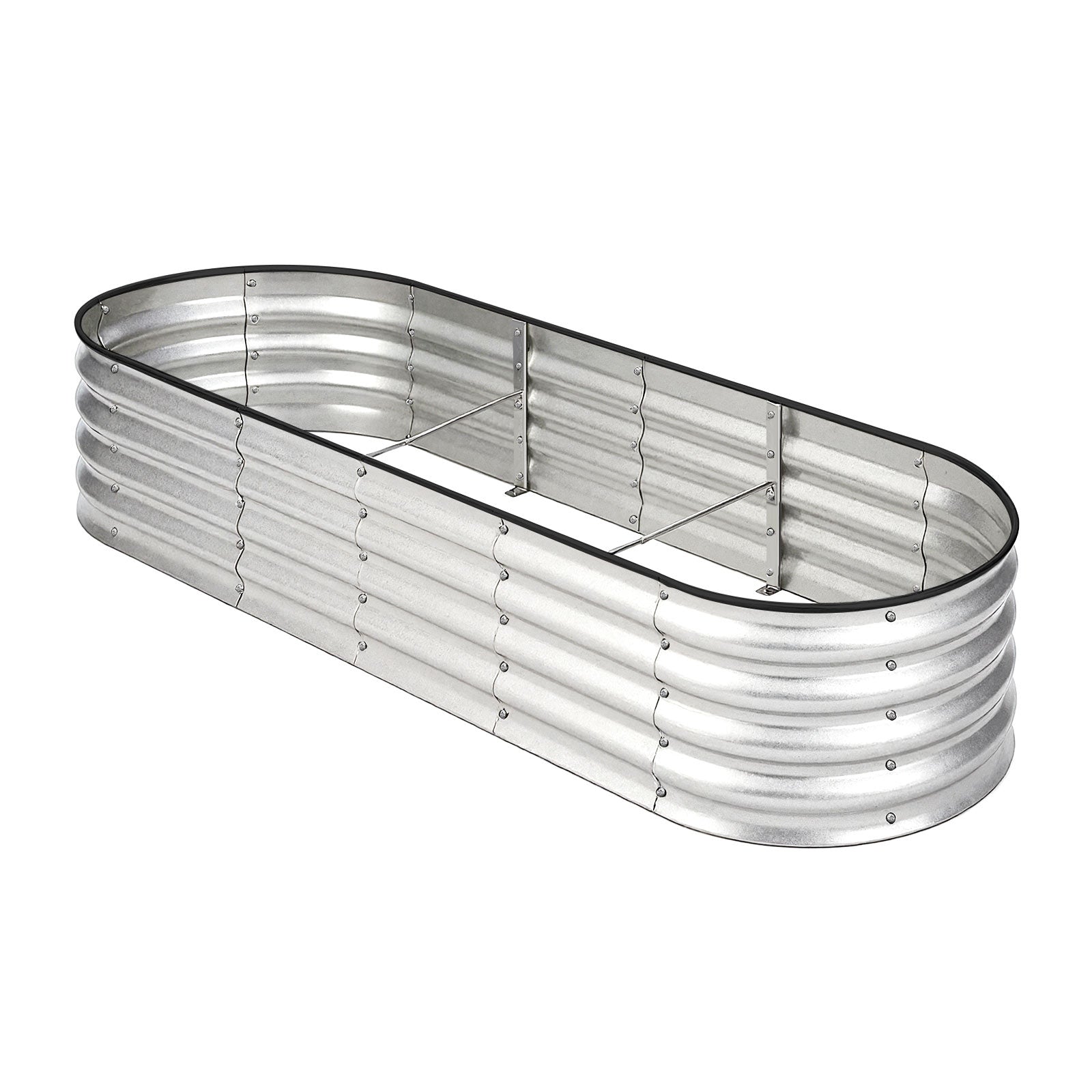 Livsip Garden Bed Oval Galvanised Steel Planter Box Outdoor 240x80x42cm Silver - Sunyee