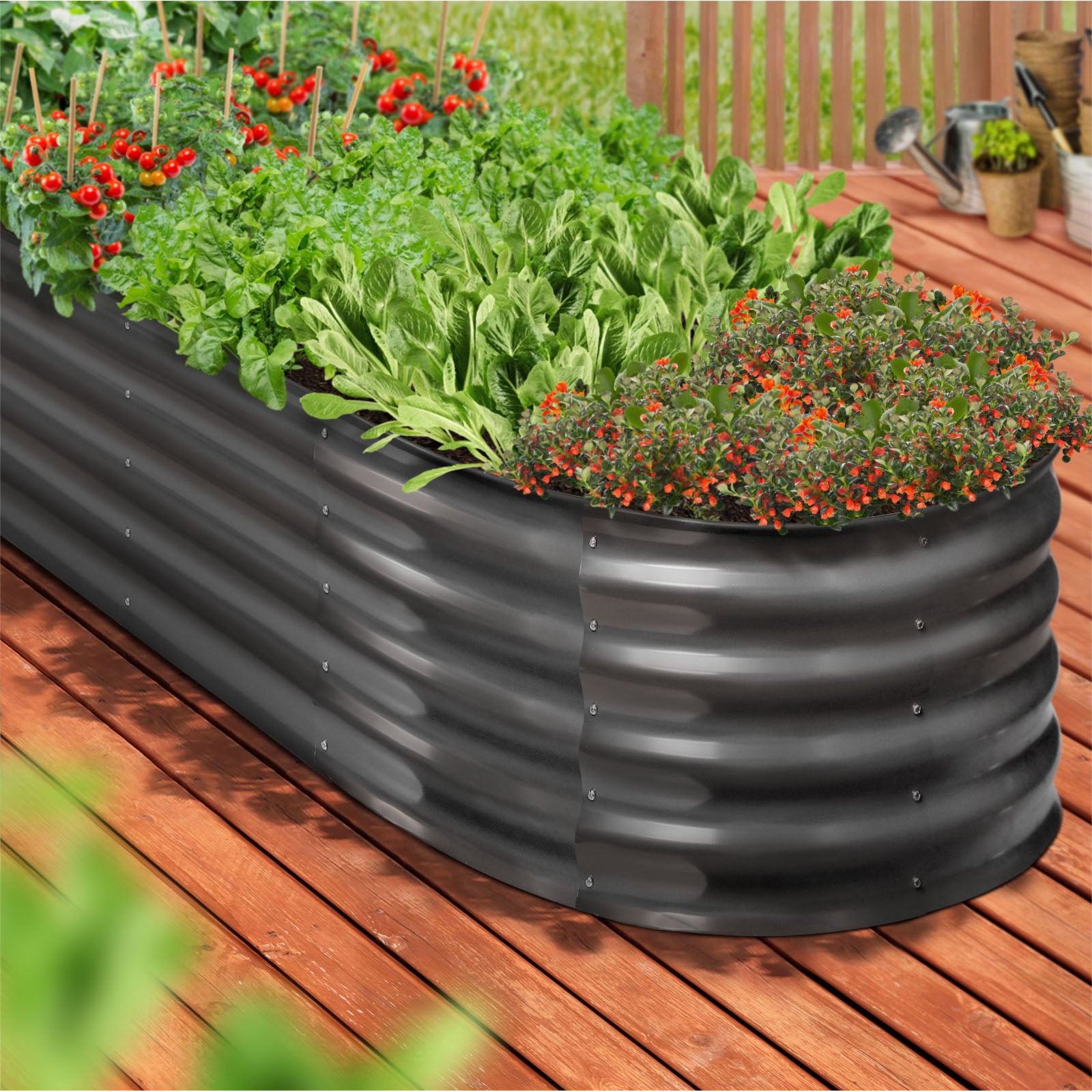 Livsip x2 Galvanised Raised Garden Bed Steel Instant Planter Oval 320X80X42CM - Sunyee