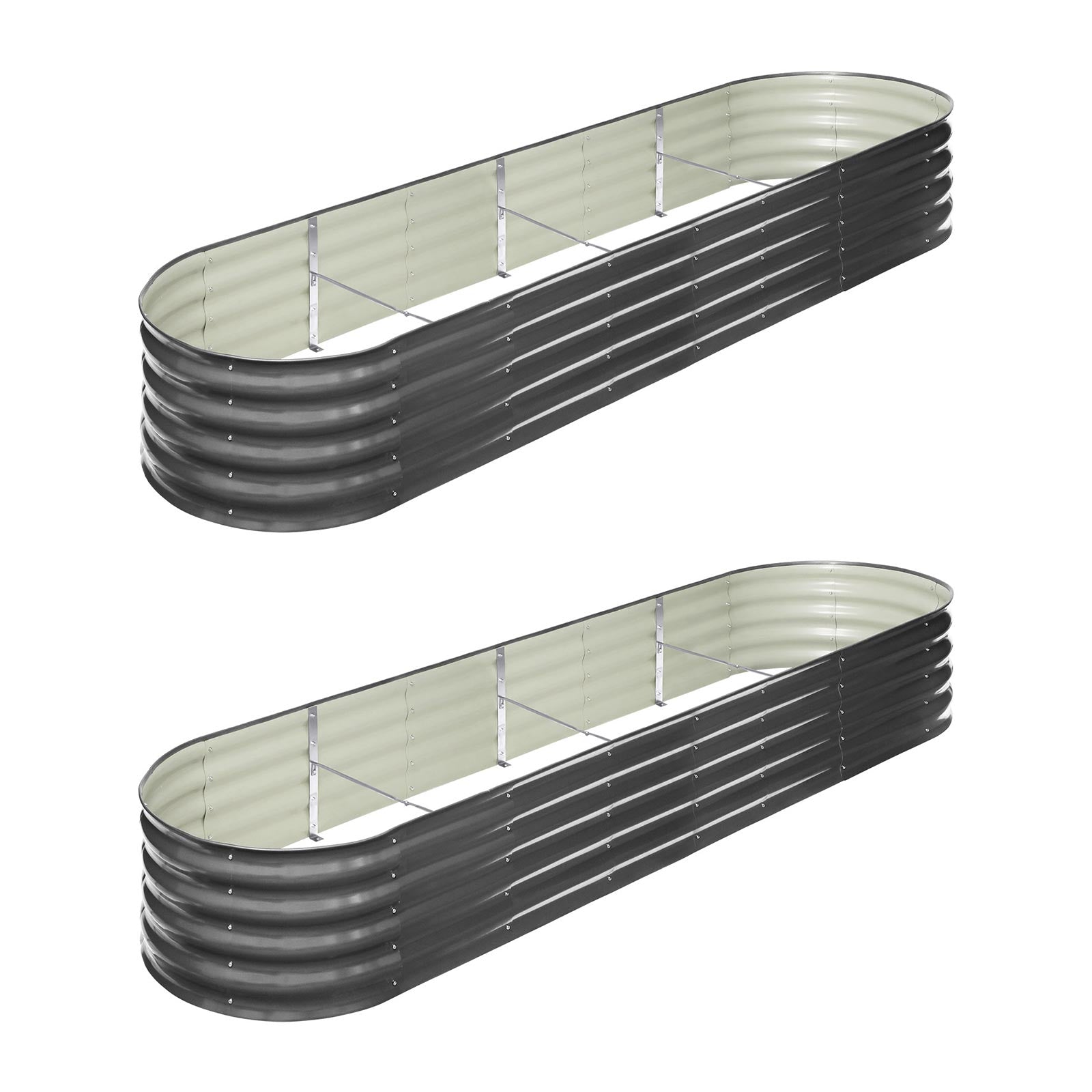Livsip x2 Galvanised Raised Garden Bed Steel Instant Planter Oval 320X80X42CM - Sunyee